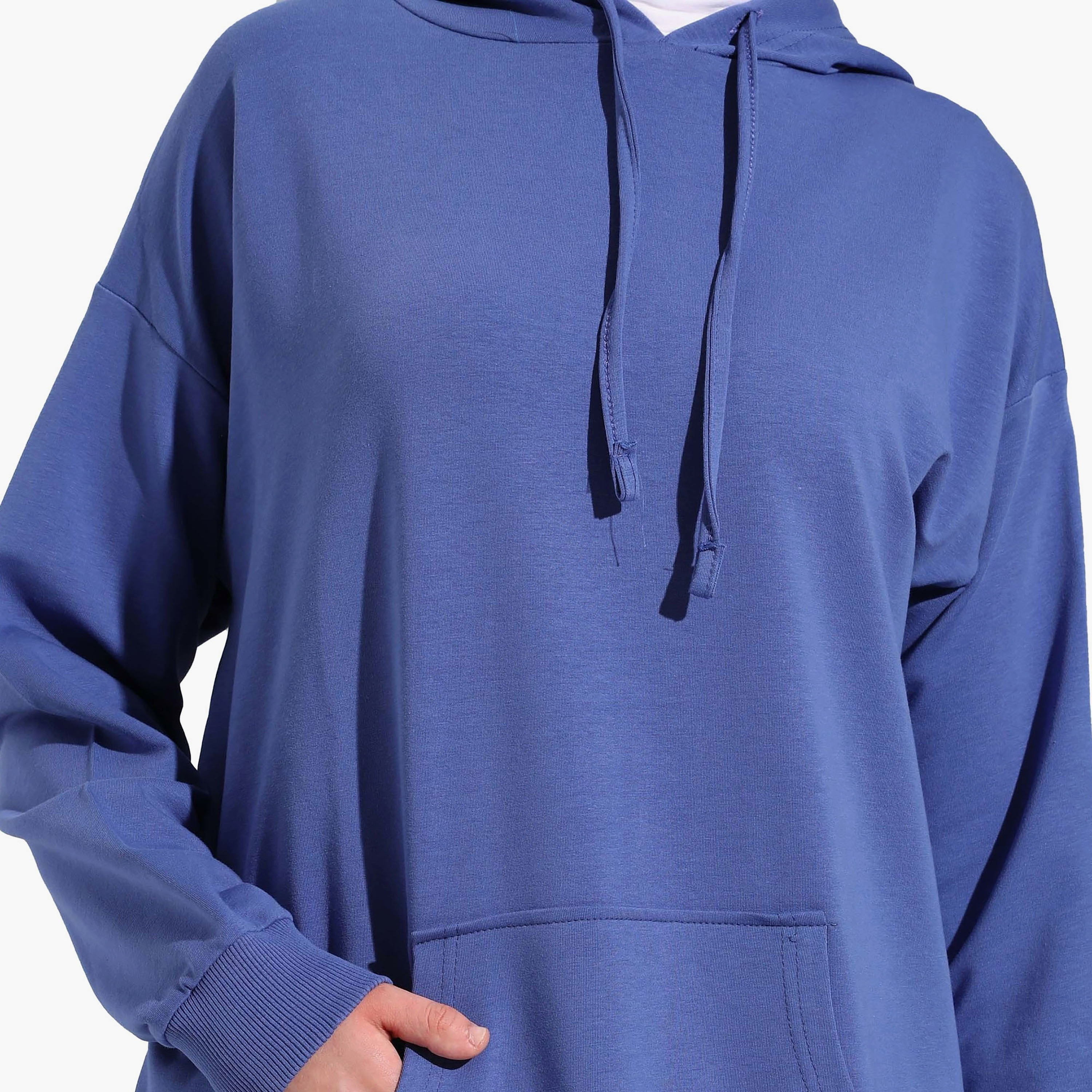 سترة مودانيسا مع غطاء طويل طويلة سادة مع جيب الكنغر-women-clothing-hoodiesandsweatshirts-hoodies-image-4