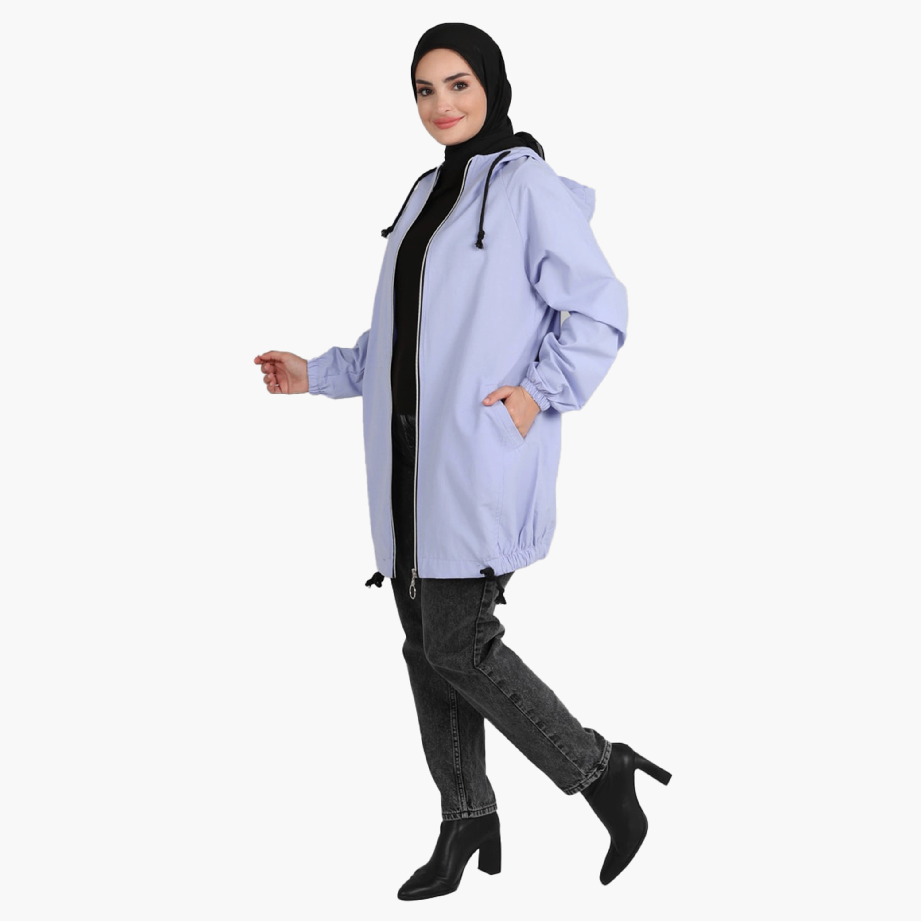 جاكيت طويل بغطاء للرأس وسحاب كامل سادة من مودانيسا-women-winterwear-coatsandjackets-jackets-image-2
