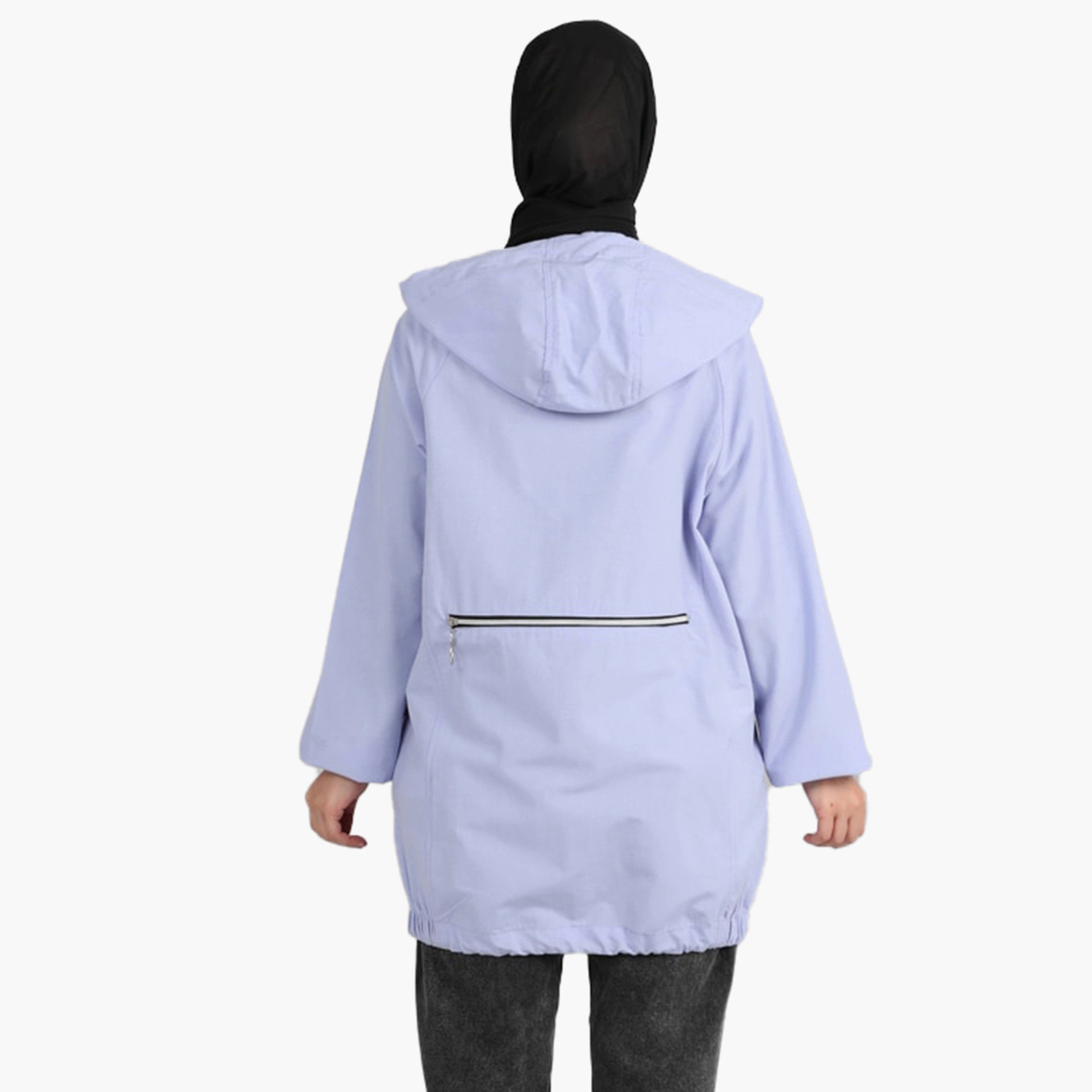 جاكيت طويل بغطاء للرأس وسحاب كامل سادة من مودانيسا-women-winterwear-coatsandjackets-jackets-image-5