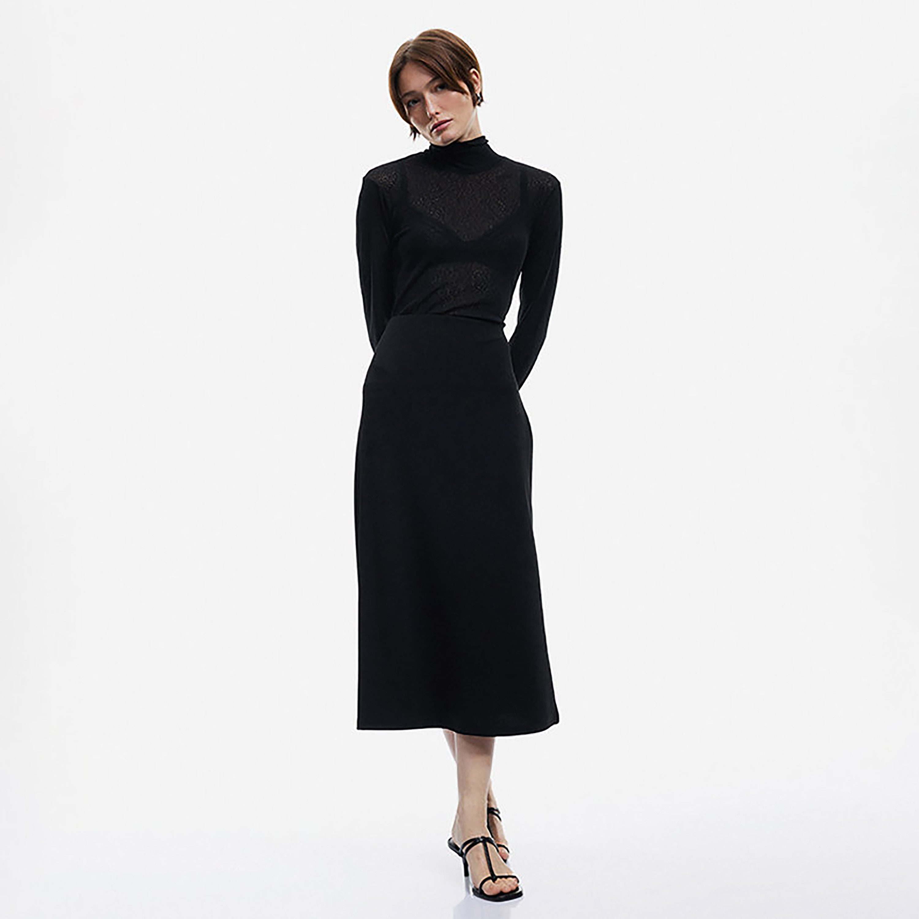 KOTON Black High-Rise A-Line Women's Skirt-women-clothing-skirts-image-2