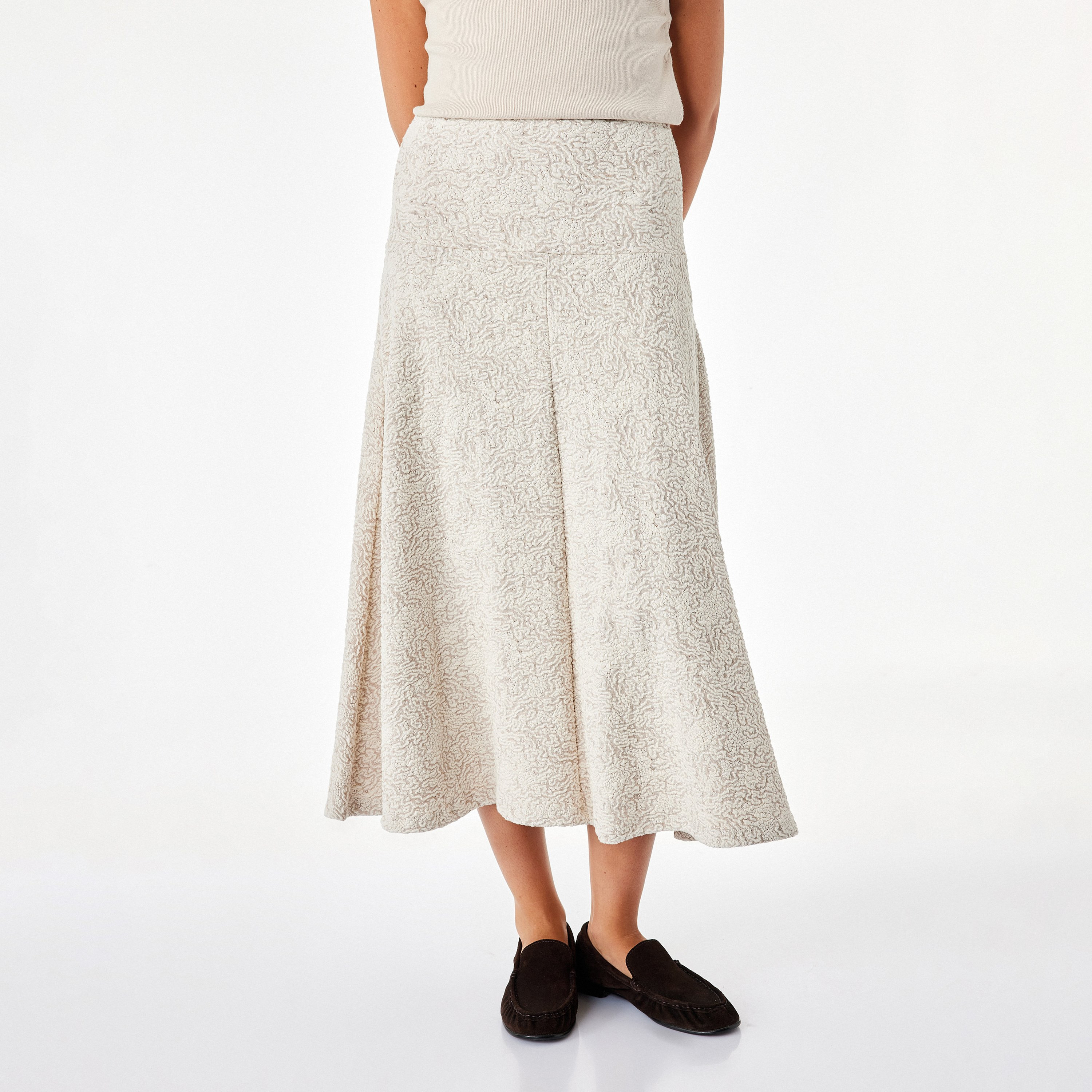 KOTON Beige Abstract Textured High-Rise Flared Women's Skirt-women-clothing-skirts-image-1