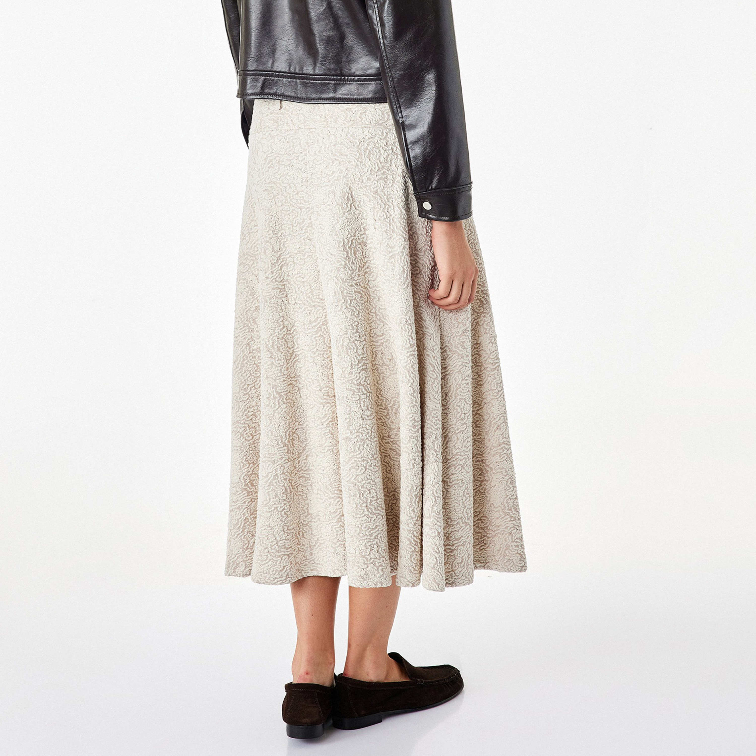 KOTON Beige Abstract Textured High-Rise Flared Women's Skirt-women-clothing-skirts-image-3