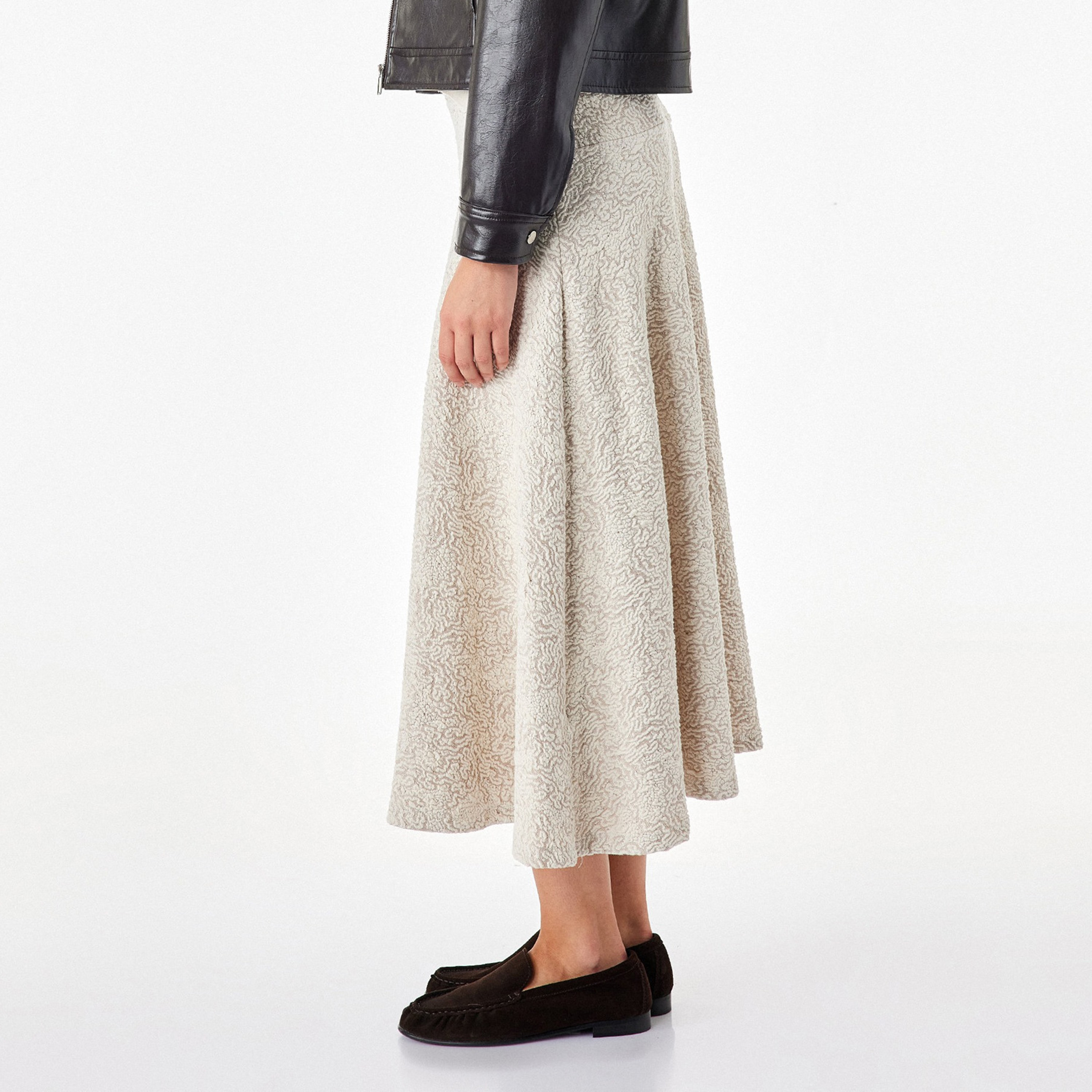 KOTON Beige Abstract Textured High-Rise Flared Women's Skirt-women-clothing-skirts-image-4