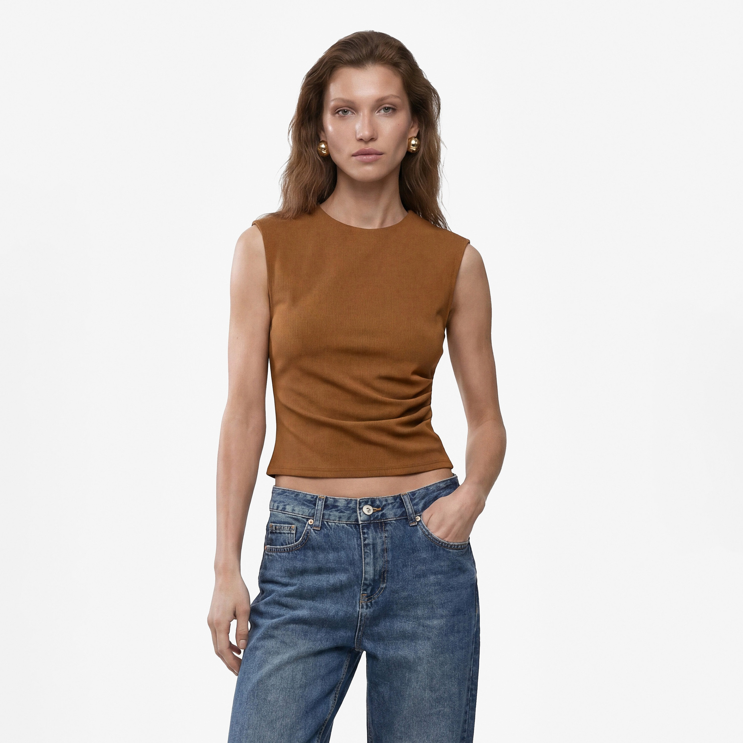 KOTON Brown Ruched Women's Tank Top-women-clothing-shirtsandblouses-blouses-image-3