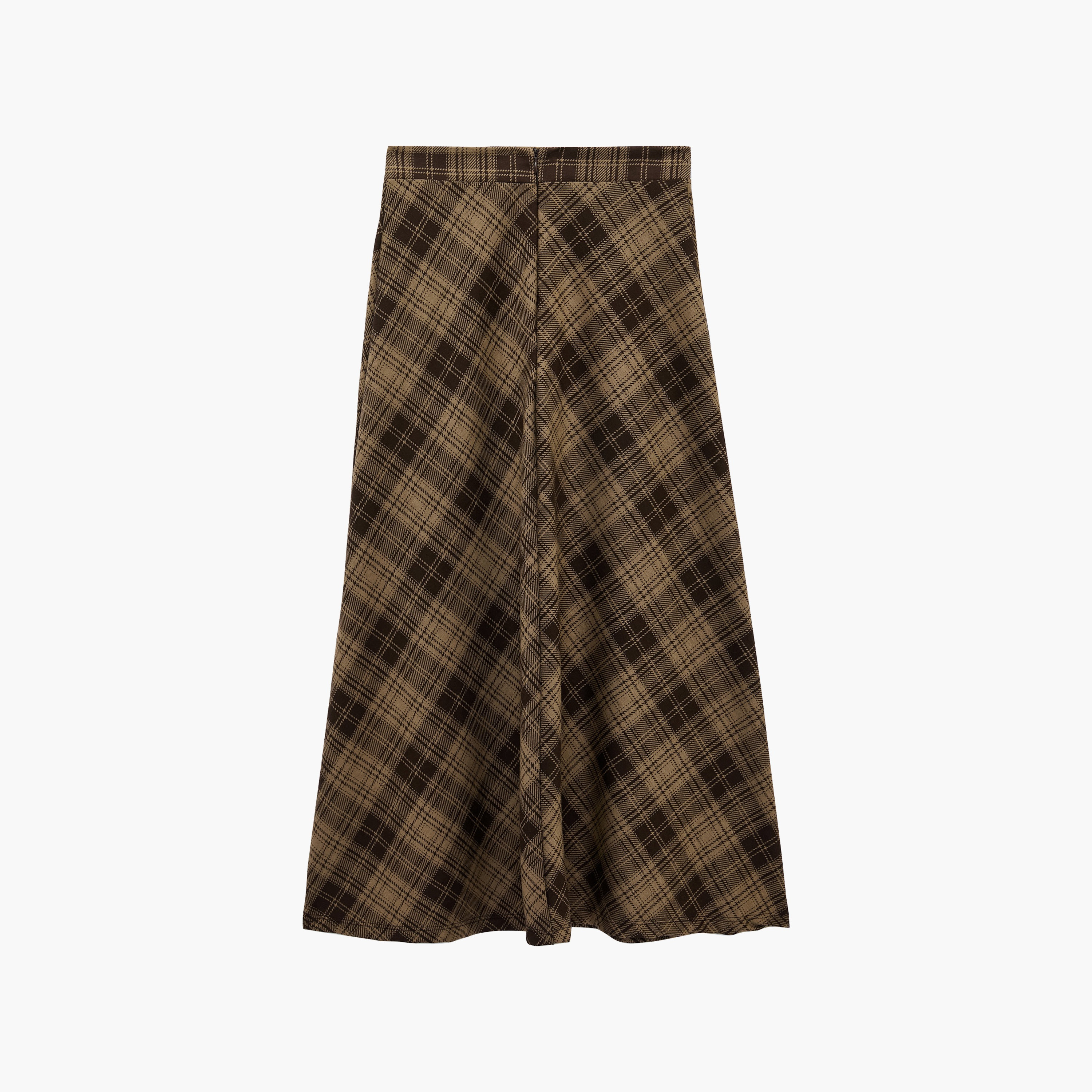 تنورة حريمي بخصر مرتفع وقصة واسعة (فلير) بنقشة مربعات باللون البني من كوتون-women-clothing-skirts-image-2