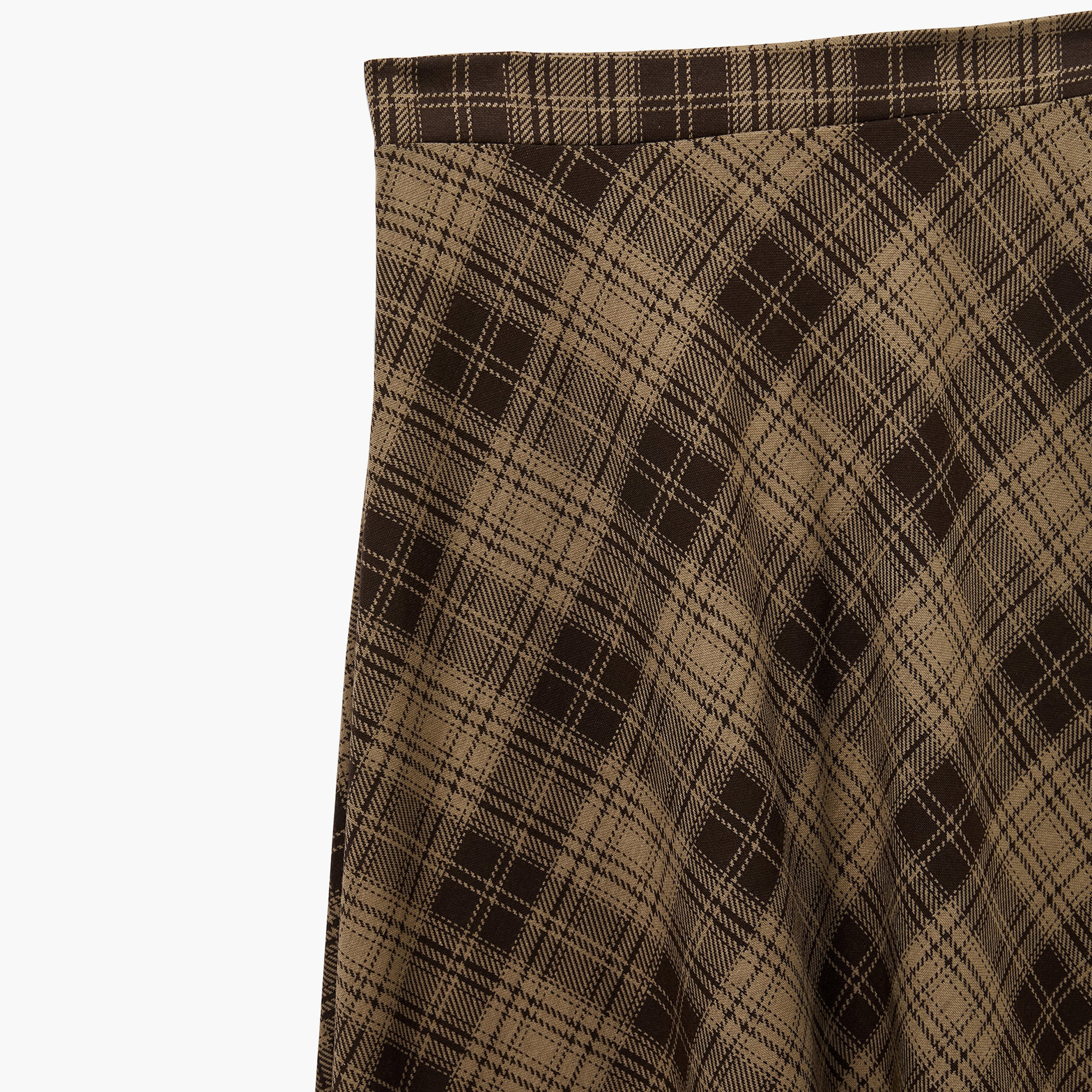 تنورة حريمي بخصر مرتفع وقصة واسعة (فلير) بنقشة مربعات باللون البني من كوتون-women-clothing-skirts-image-3