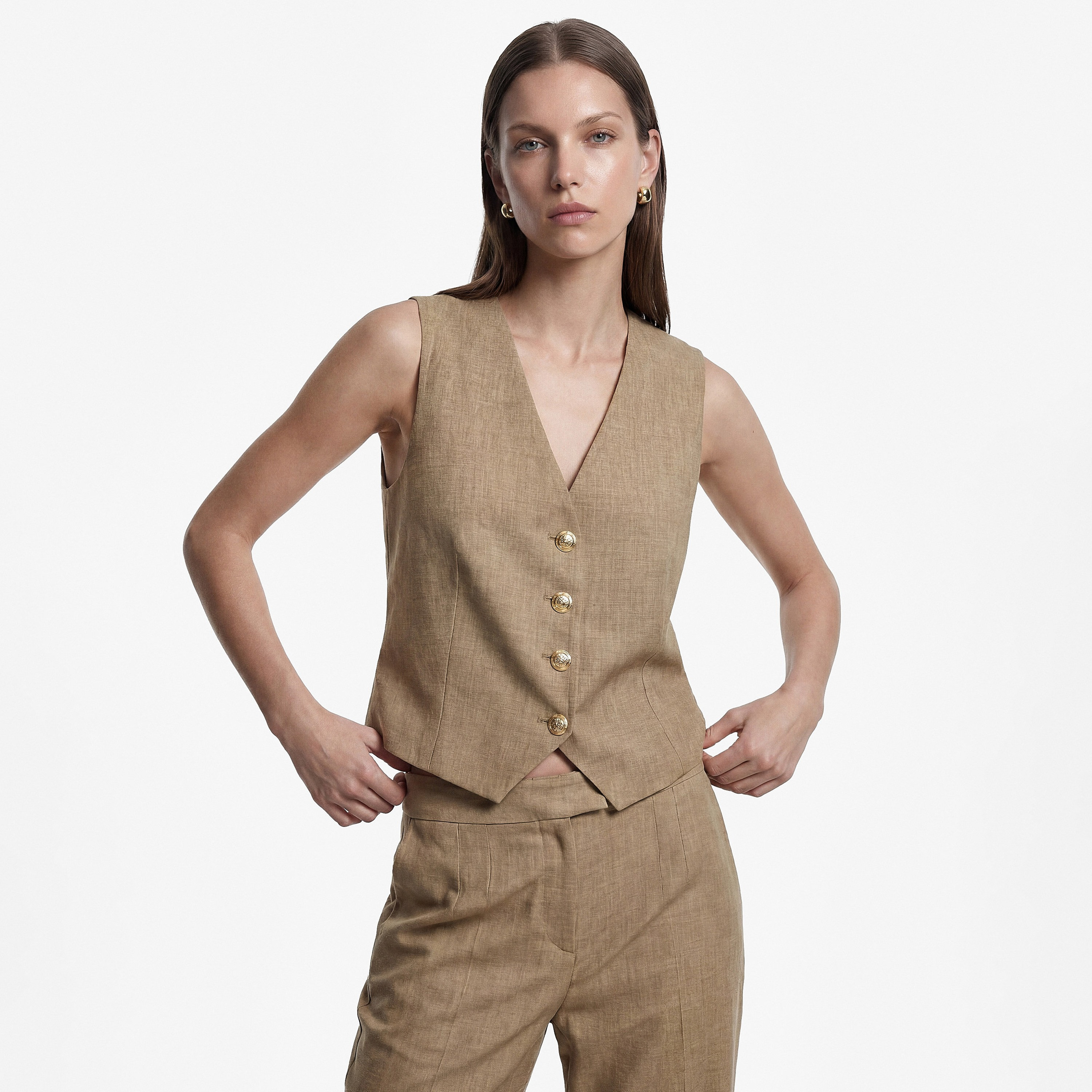 جيليه (صديرية) نسائي بلون بيج من كوتون-women-winterwear-coatsandjackets-waistcoats-image-1