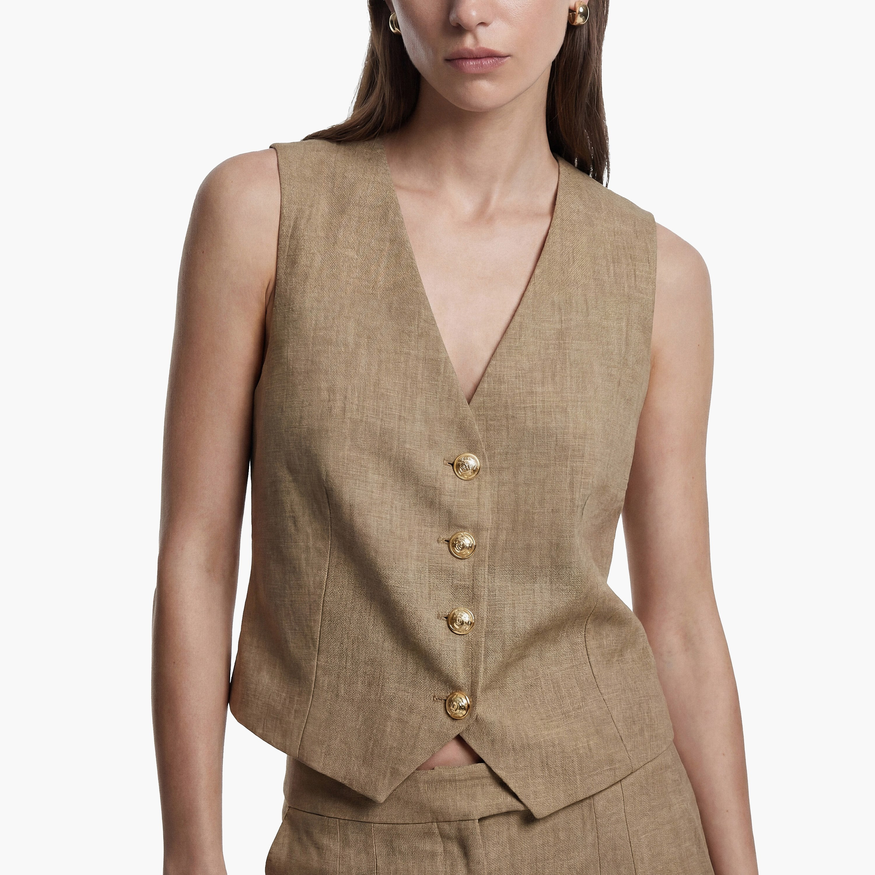 جيليه (صديرية) نسائي بلون بيج من كوتون-women-winterwear-coatsandjackets-waistcoats-image-2