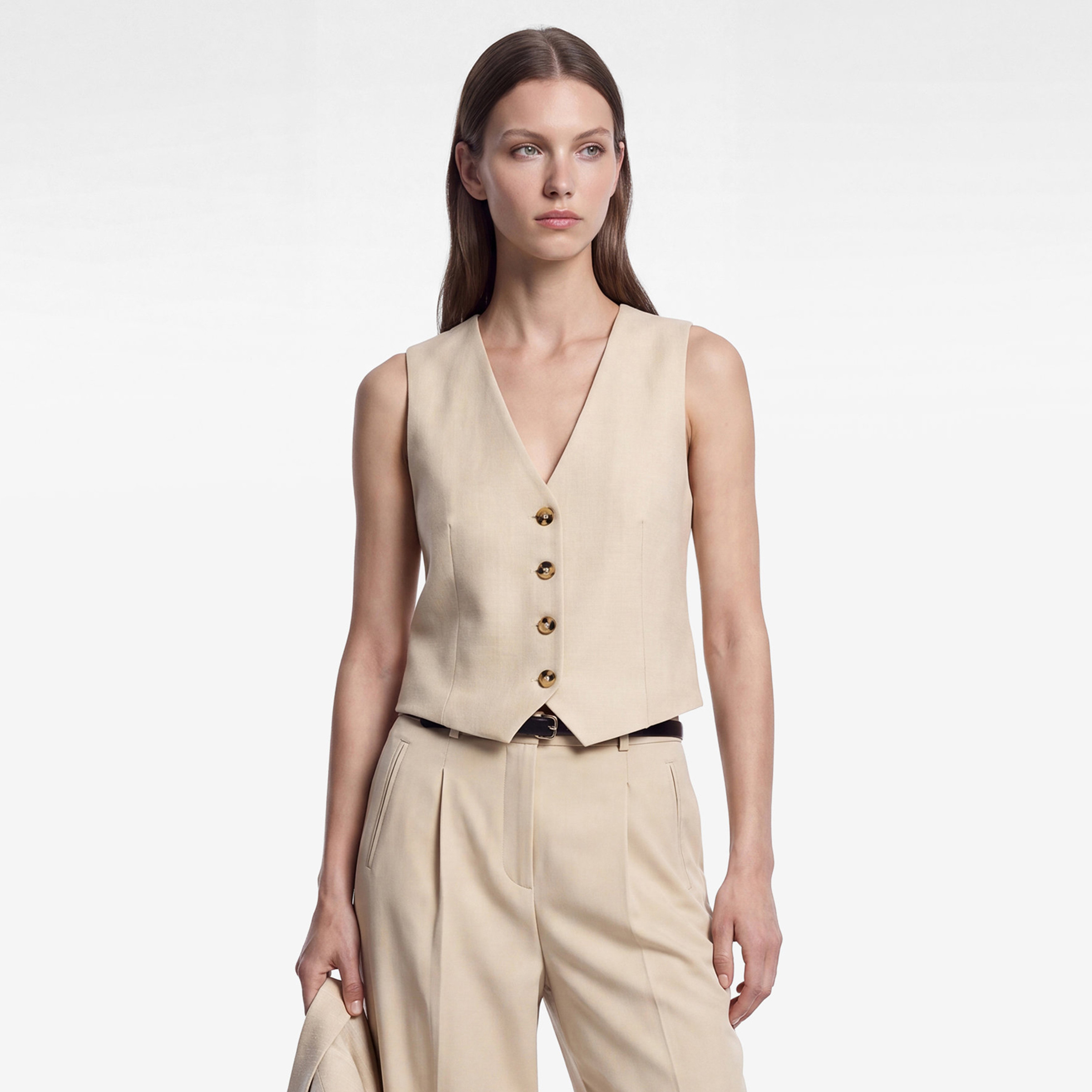 جيليه (صديرية) نسائي بلون بيج من كوتون-women-winterwear-coatsandjackets-waistcoats-image-1