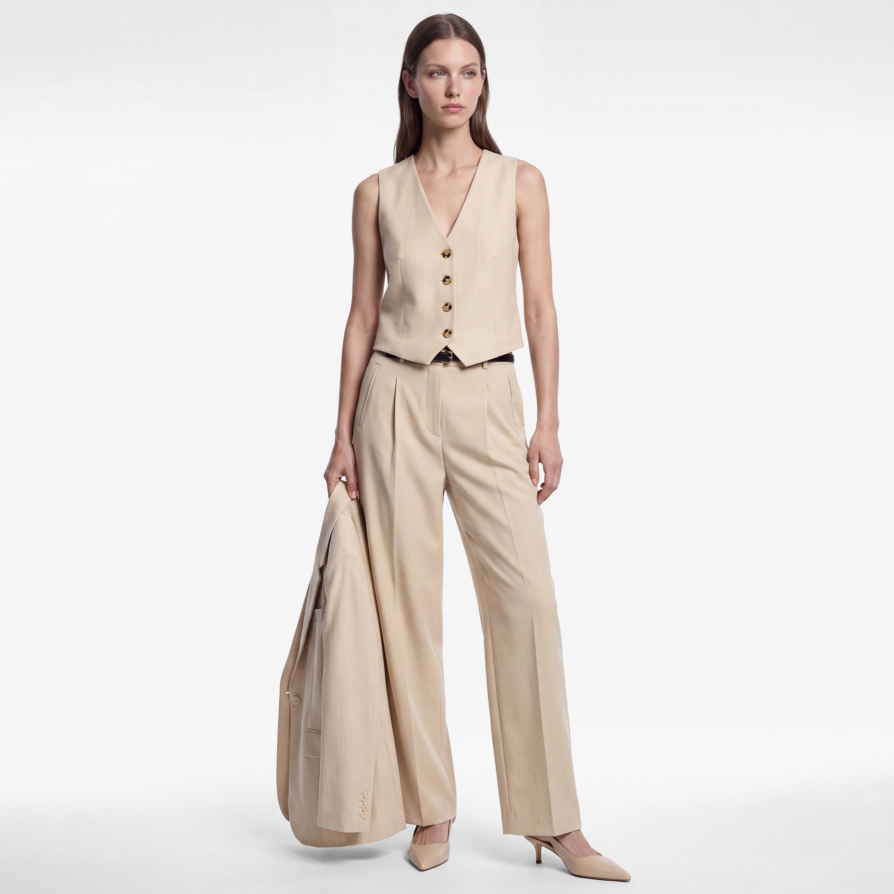 جيليه (صديرية) نسائي بلون بيج من كوتون-women-winterwear-coatsandjackets-waistcoats-image-2