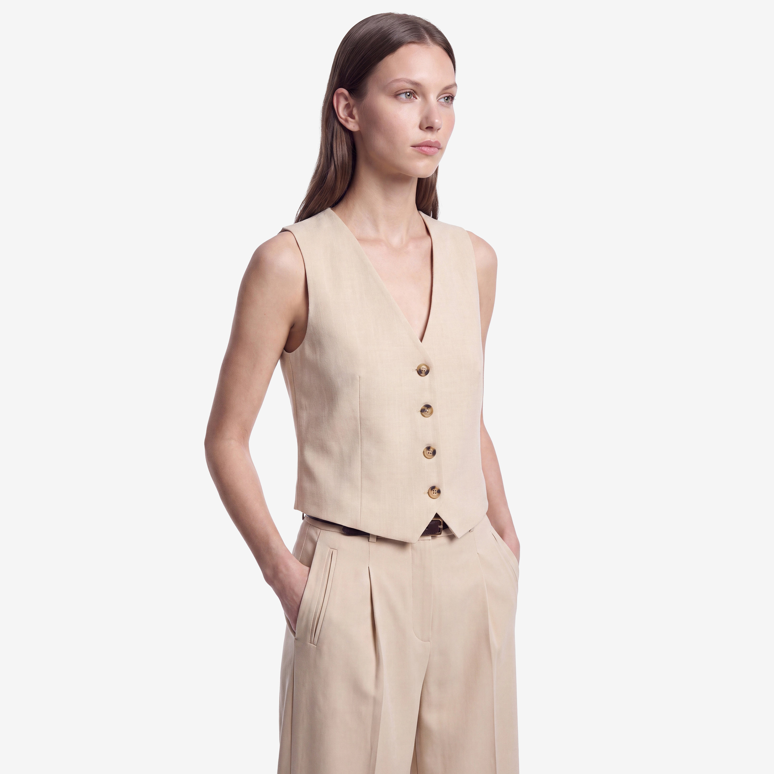 جيليه (صديرية) نسائي بلون بيج من كوتون-women-winterwear-coatsandjackets-waistcoats-image-3