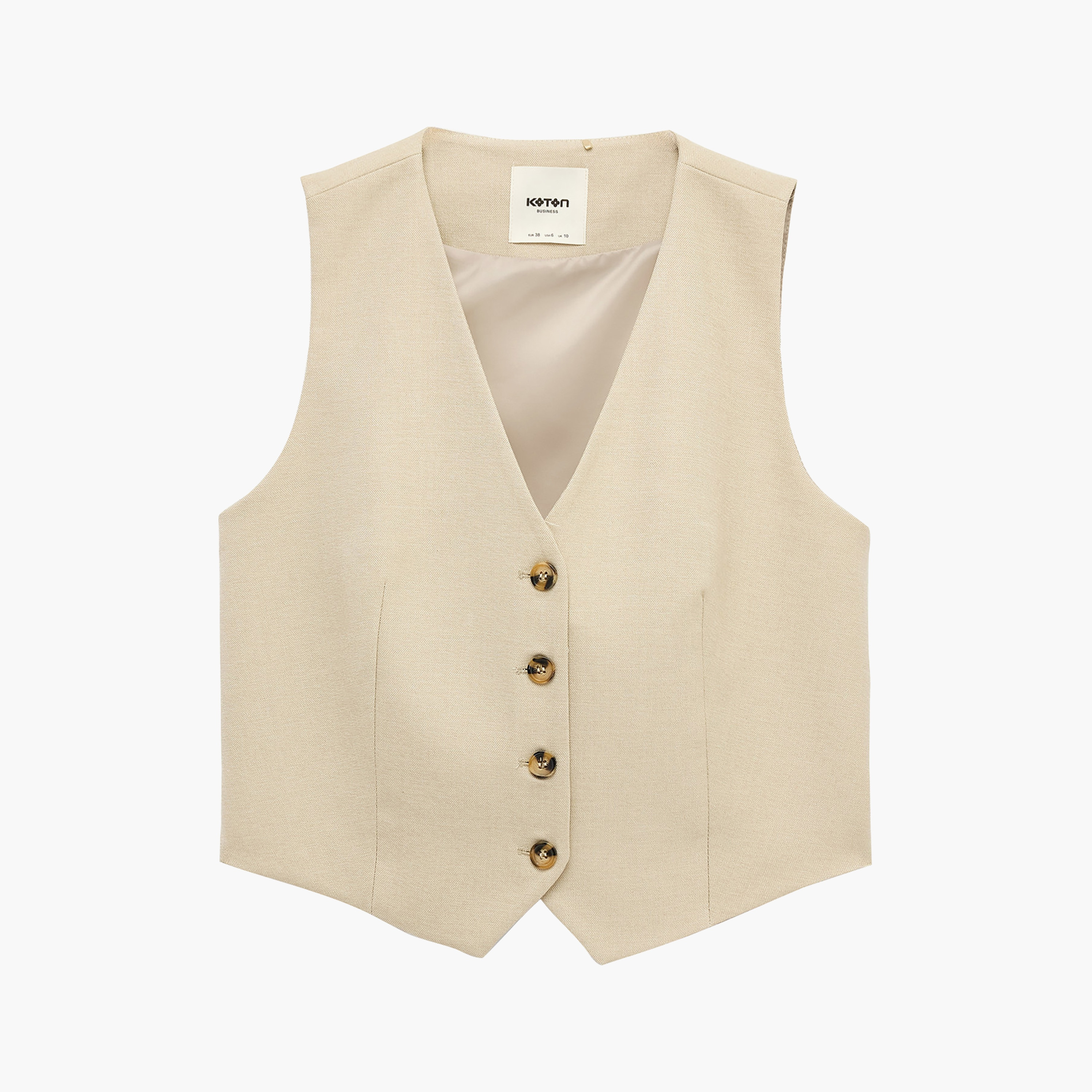 جيليه (صديرية) نسائي بلون بيج من كوتون-women-winterwear-coatsandjackets-waistcoats-image-4