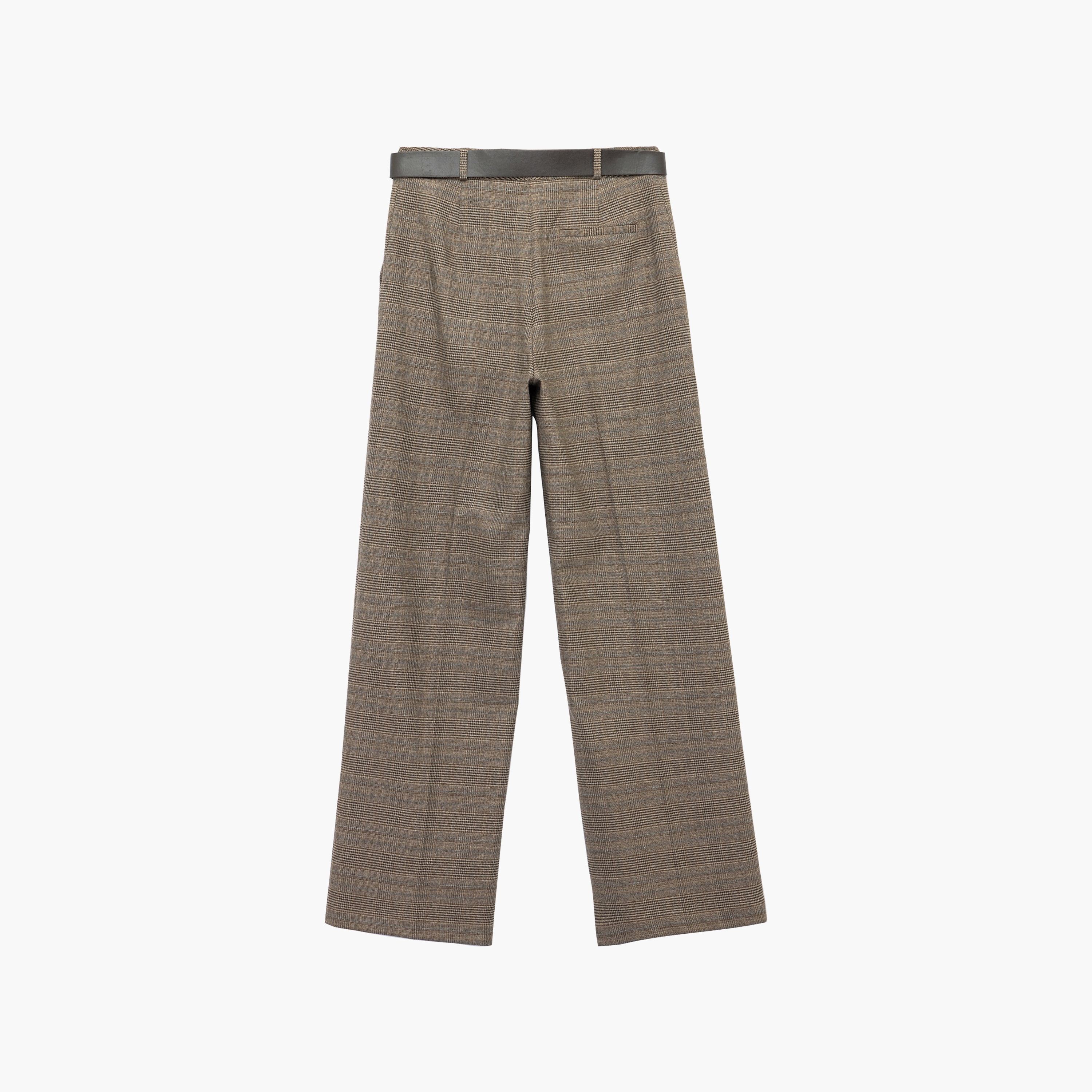 بنطال حريمي بقصة أرجل واسعة ونقشة مربعات باللون البني من كوتون-women-clothing-trousers-image-5