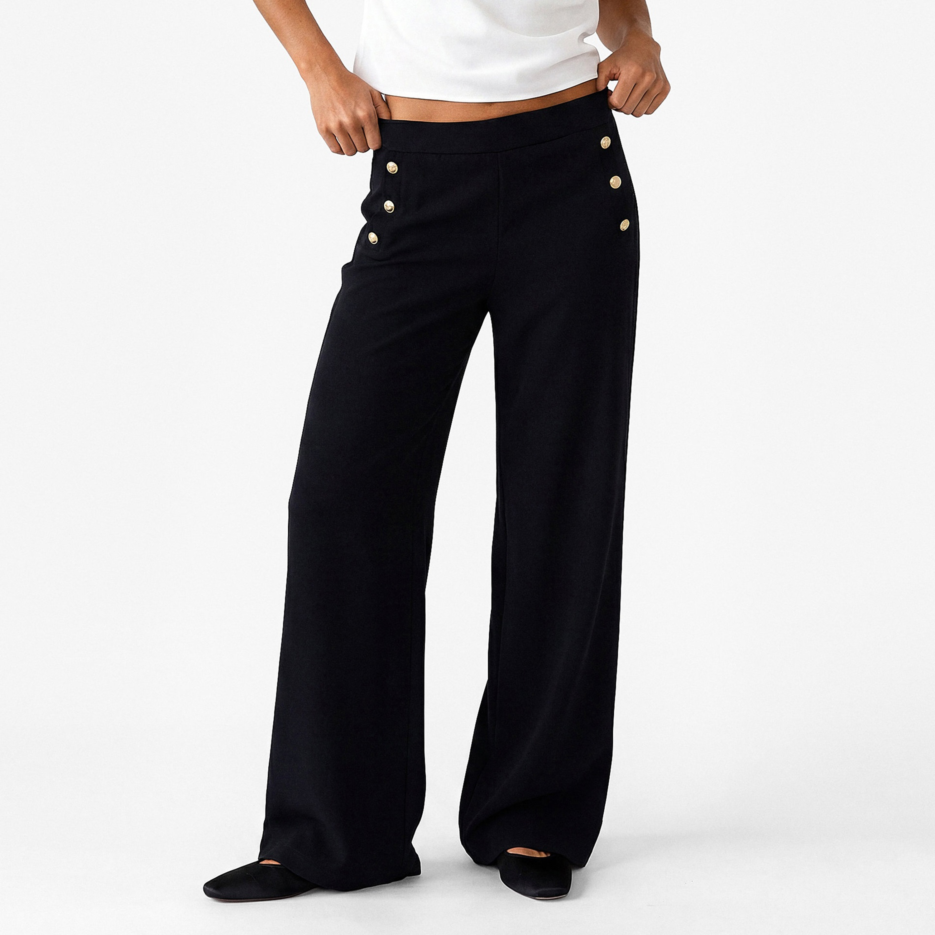 KOTON Navy Blue Wide Leg Women's Trousers-women-clothing-trousers-image-1