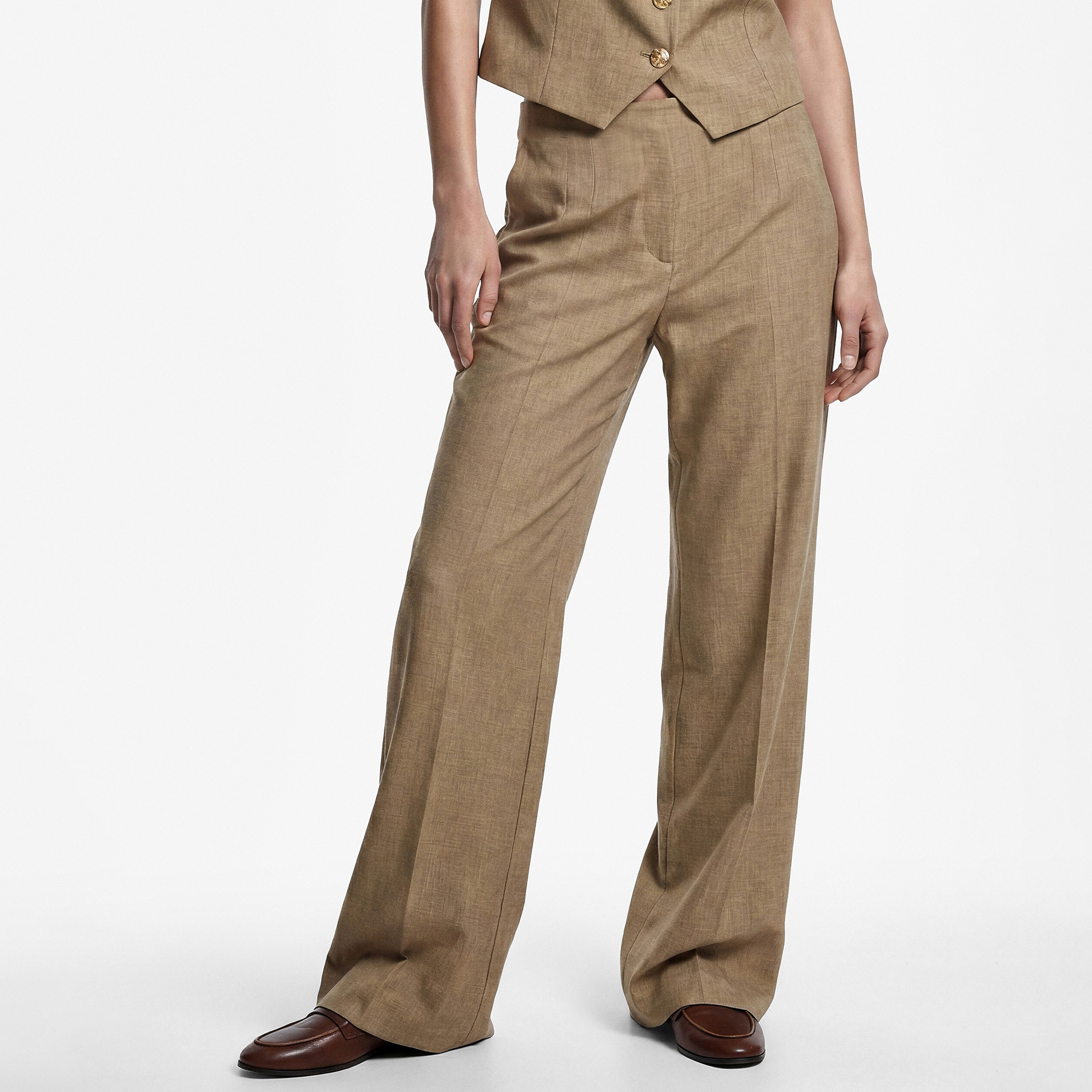 KOTON Beige Wide Leg Women's Trousers-women-clothing-trousers-image-1