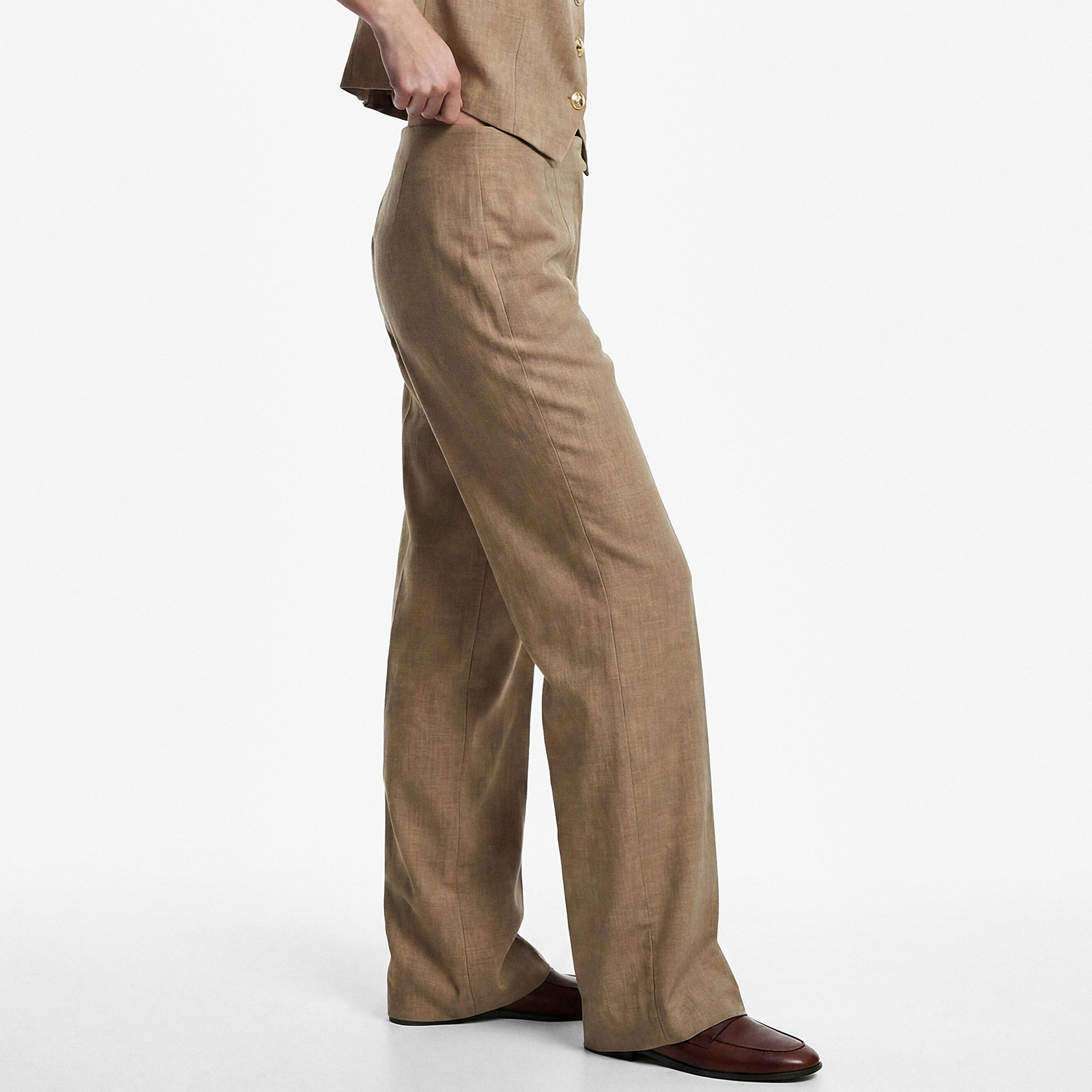 KOTON Beige Wide Leg Women's Trousers-women-clothing-trousers-image-3