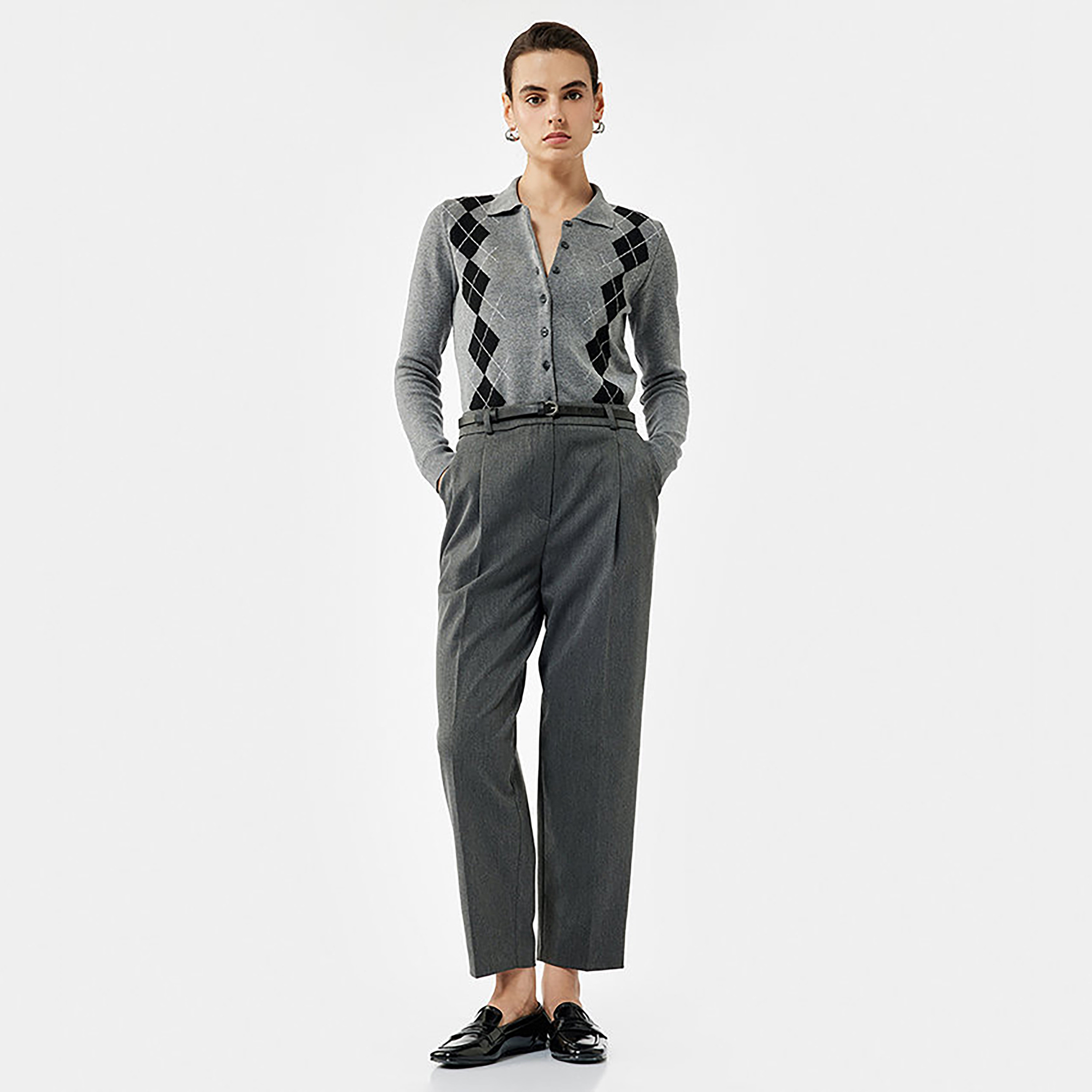 بنطال حريمي بقصة ضيقة تتضيق للأسفل (تاپرد) باللون الرمادي من كوتون-women-clothing-trousers-image-2