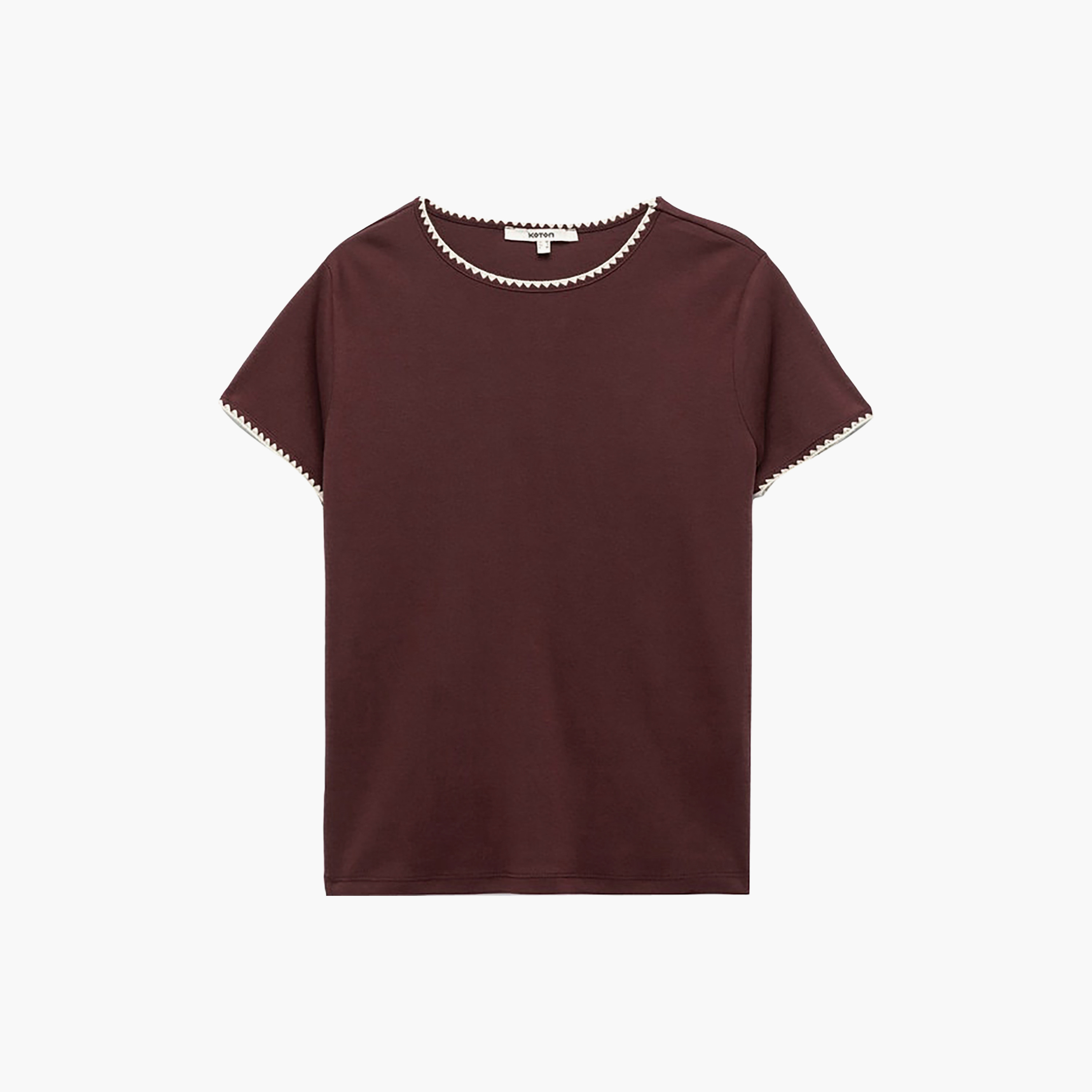 تيشيرت حريمي بشرائط تحديد مباينة باللون النبيتي من كوتون-women-clothing-tshirts-image-6