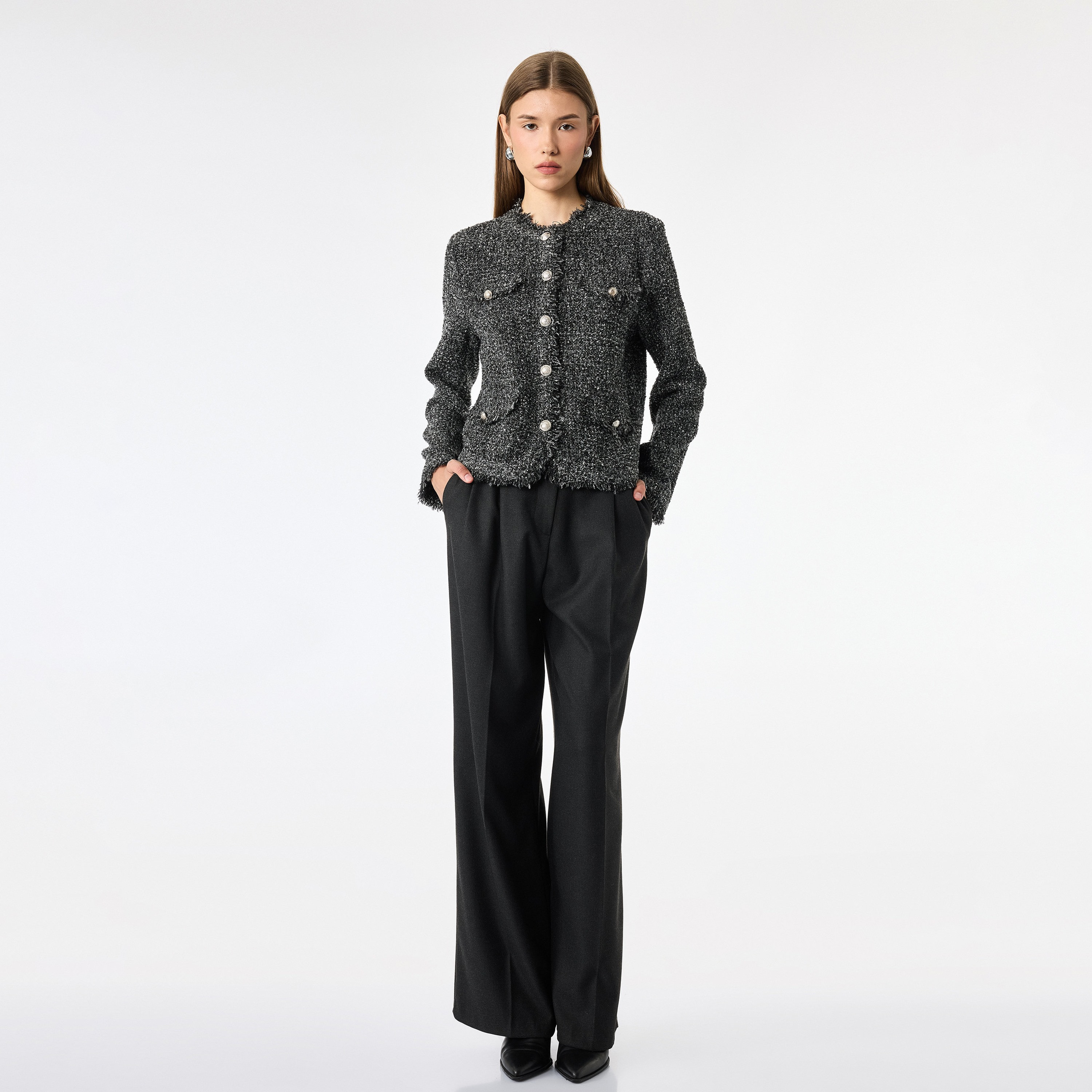 جاكيت تويد حريمي باللون الرمادي الفحمي من كوتون-women-winterwear-coatsandjackets-jackets-image-2
