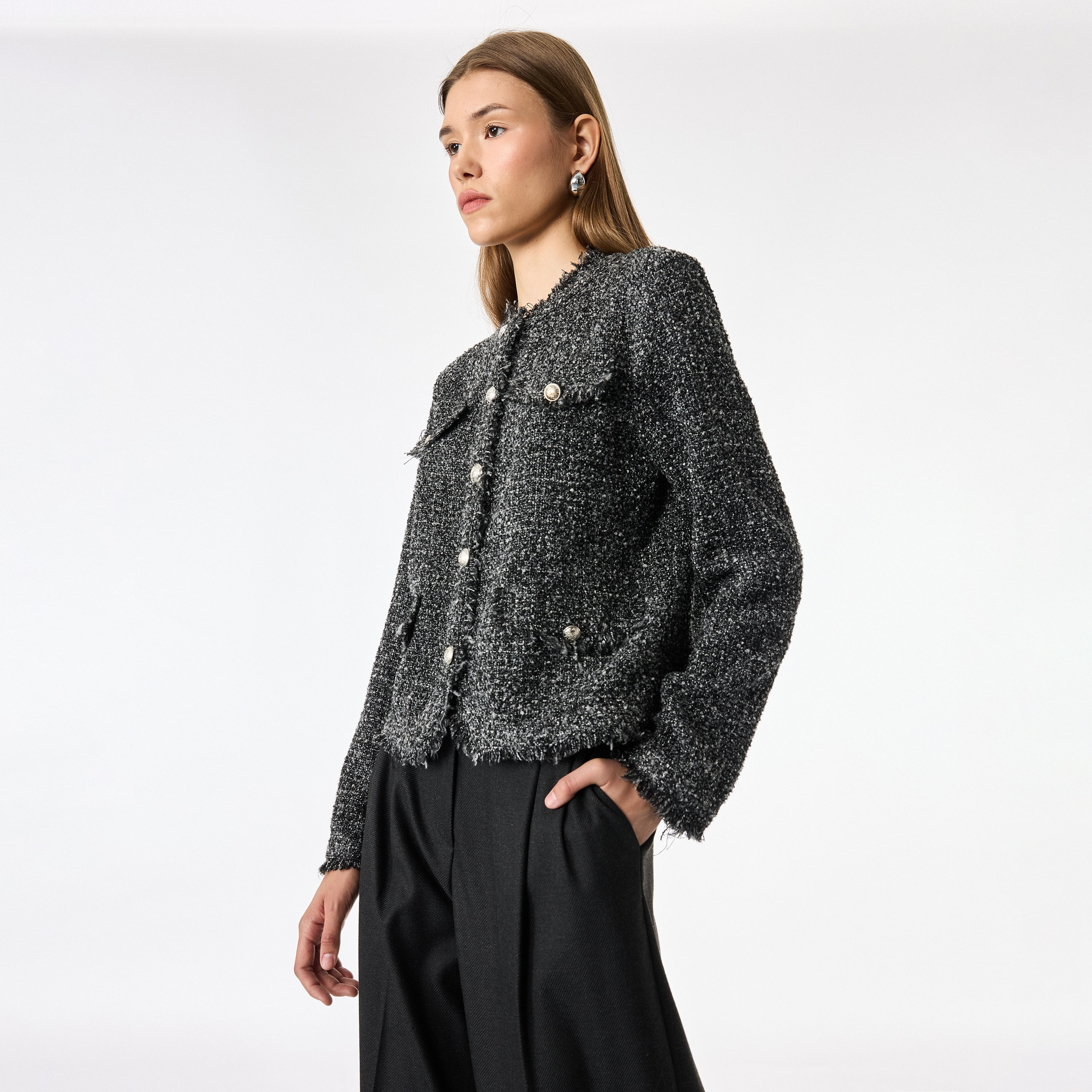 جاكيت تويد حريمي باللون الرمادي الفحمي من كوتون-women-winterwear-coatsandjackets-jackets-image-3