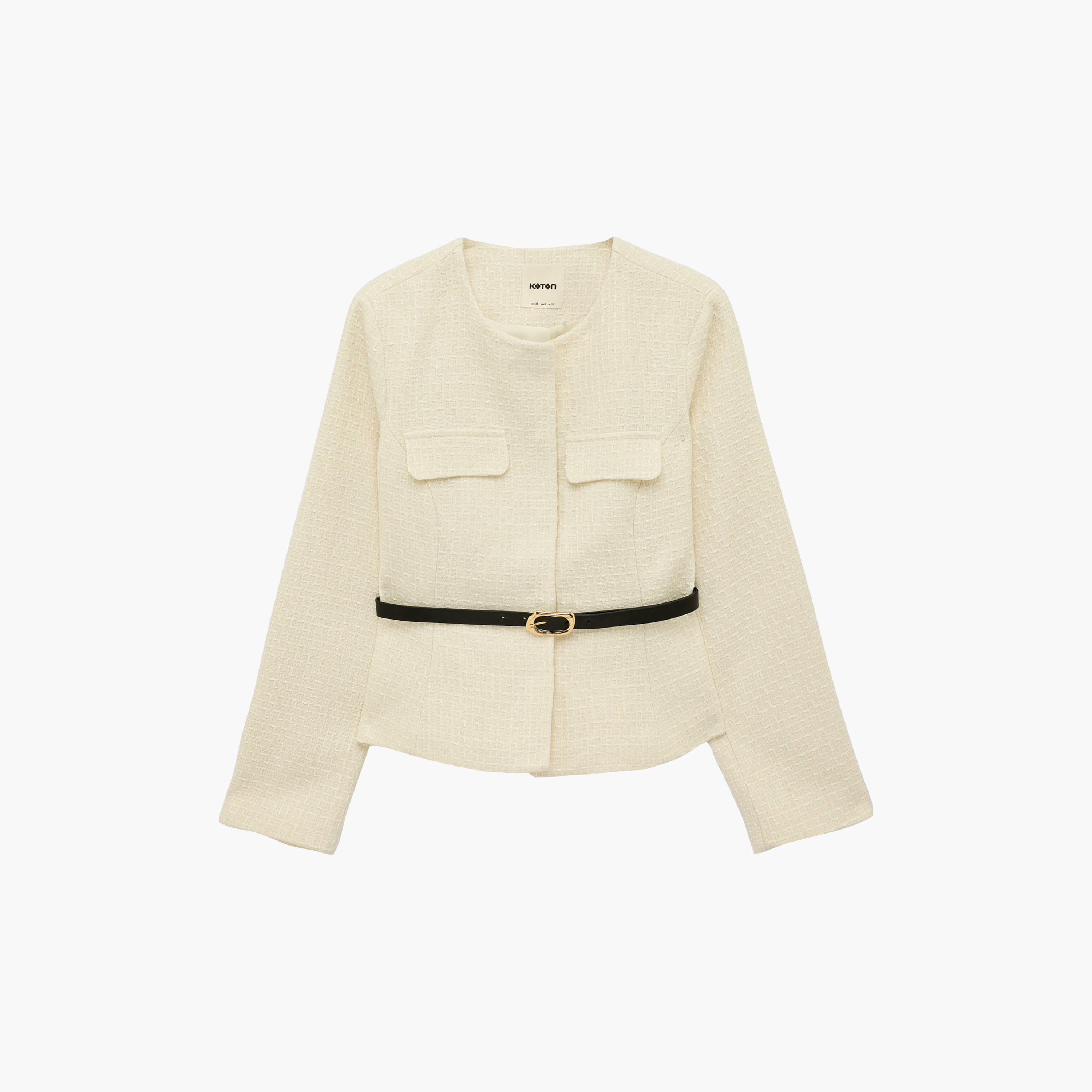 جاكيت حريمي بنسيج بارز الملمس باللون الكريمه من كوتون-women-winterwear-coatsandjackets-jackets-image-1