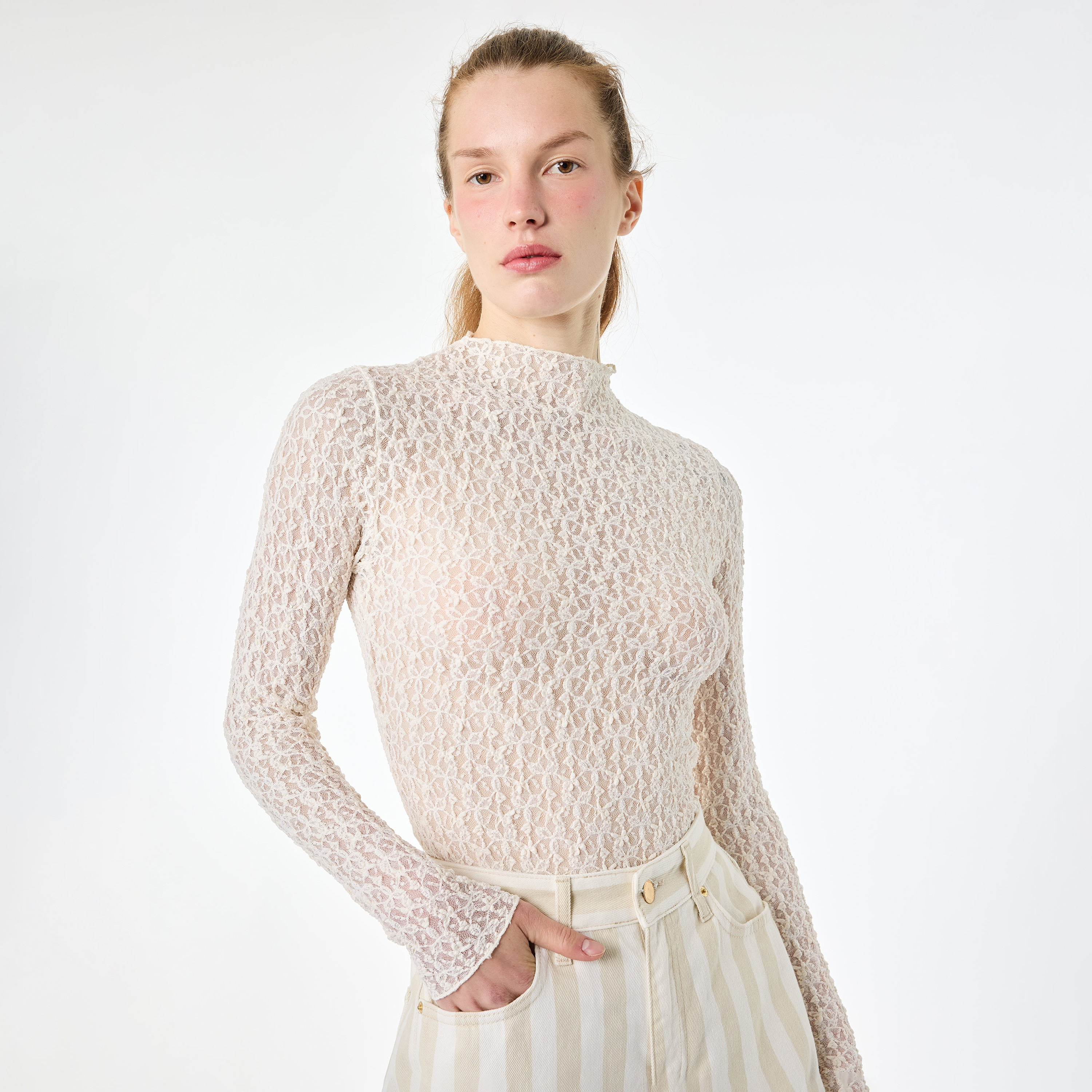 KOTON White Lace High Neck Women's Top-women-clothing-shirtsandblouses-blouses-image-1