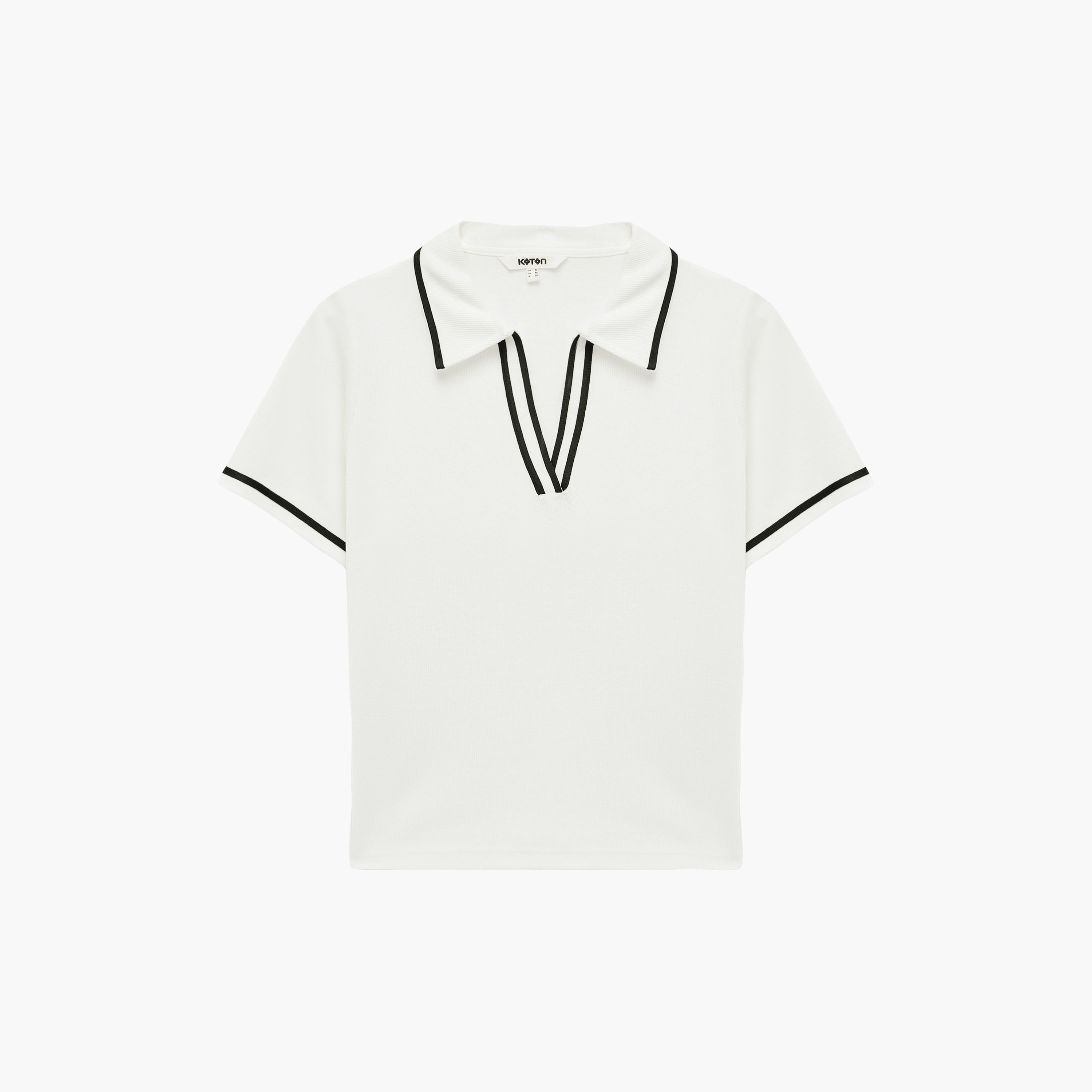 KOTON White Contrast Striped Collared Women's Cropped Polo T-Shirt-women-clothing-tshirts-image-3