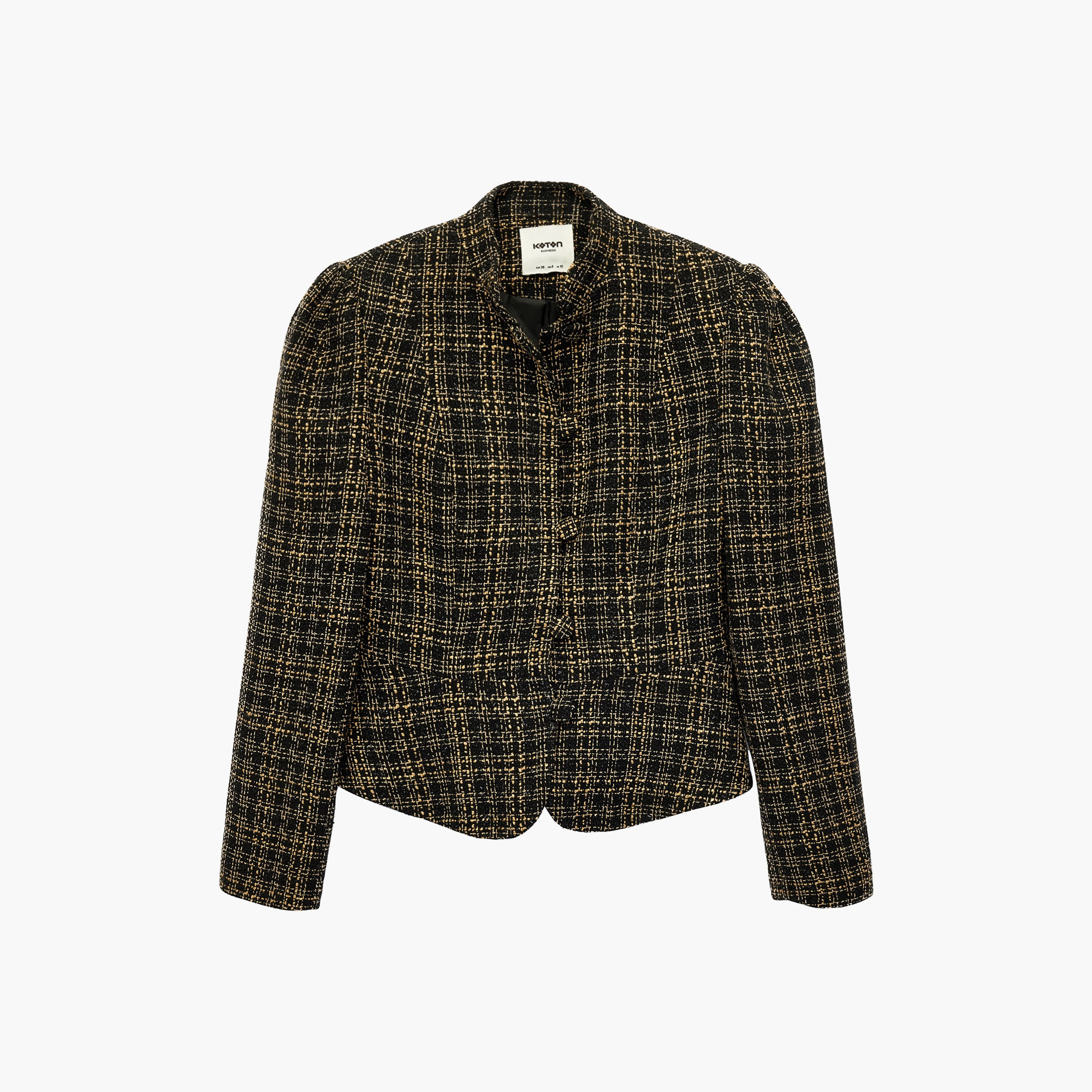 جاكيت تويد بيبلوم حريمي بياقة ونقشة مربعات متعددة الألوان من كوتون-women-winterwear-coatsandjackets-jackets-image-1