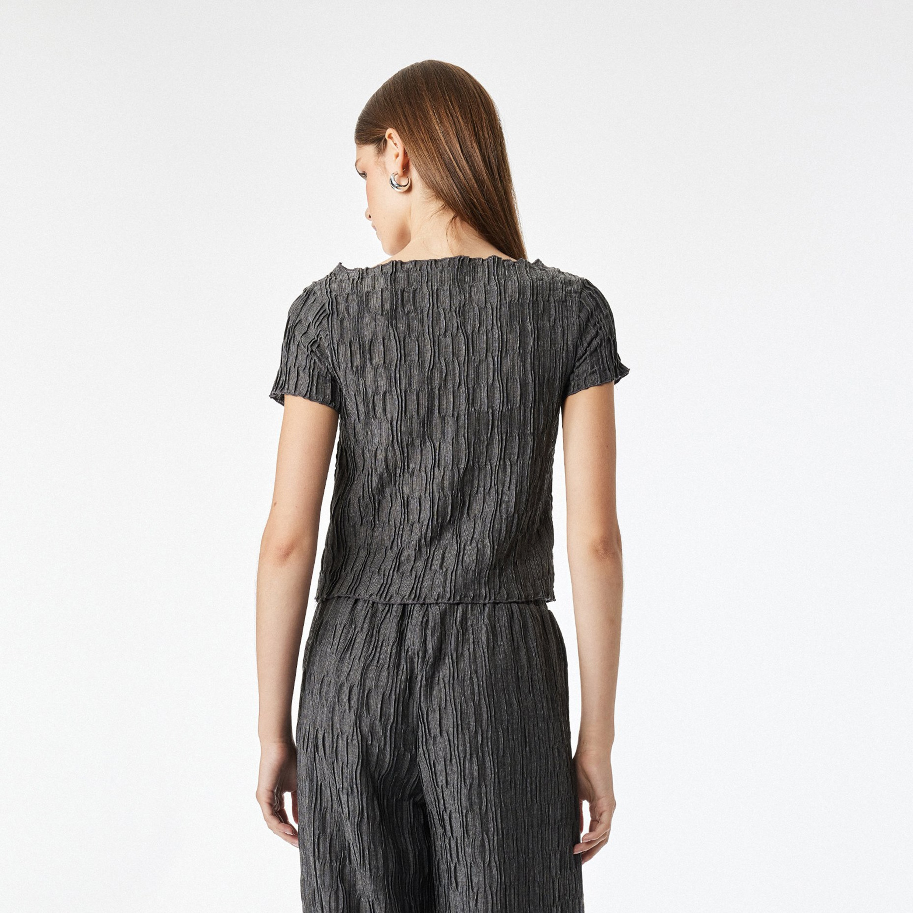 KOTON Grey Crinkled Women's Top-women-clothing-shirtsandblouses-blouses-image-3