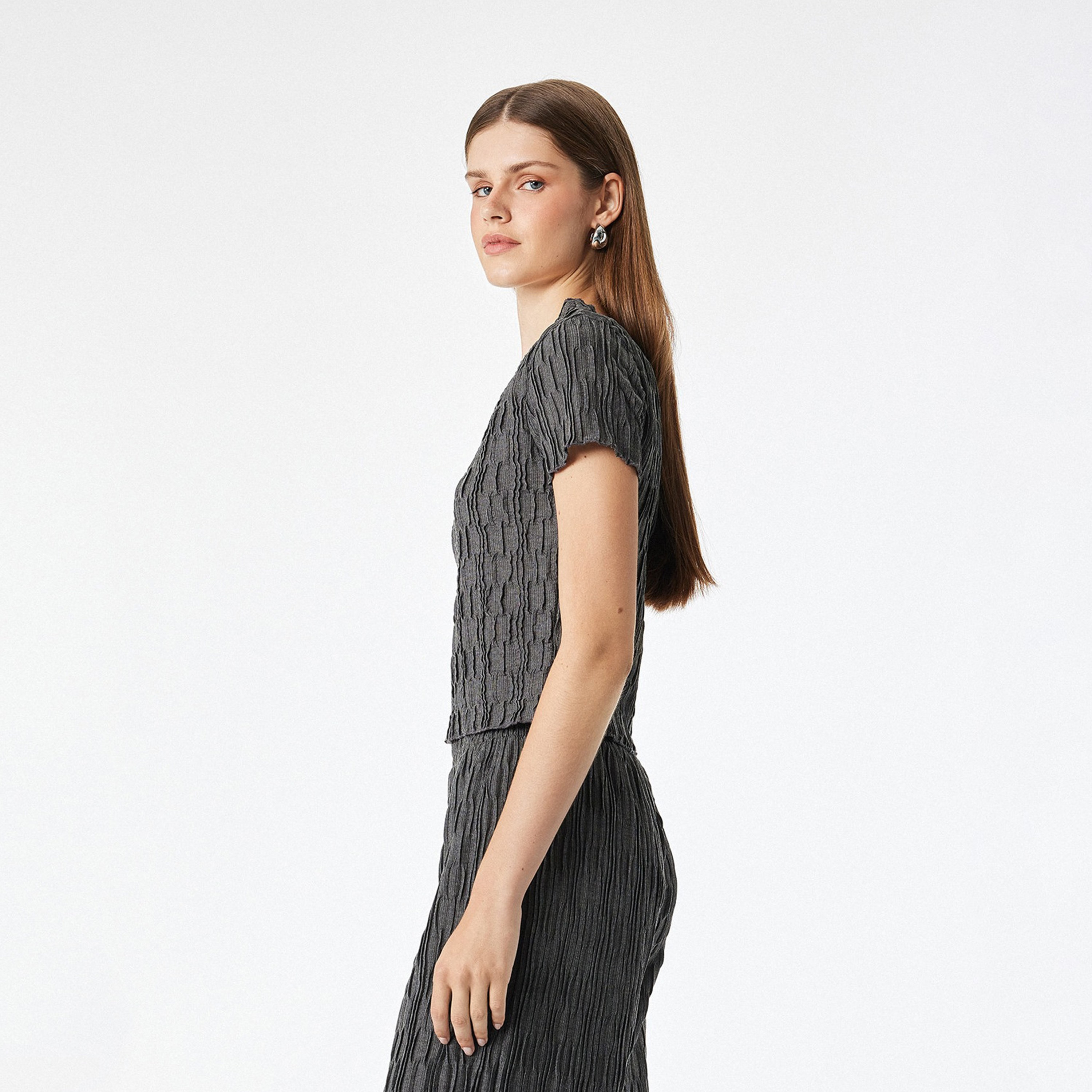 KOTON Grey Crinkled Women's Top-women-clothing-shirtsandblouses-blouses-image-4