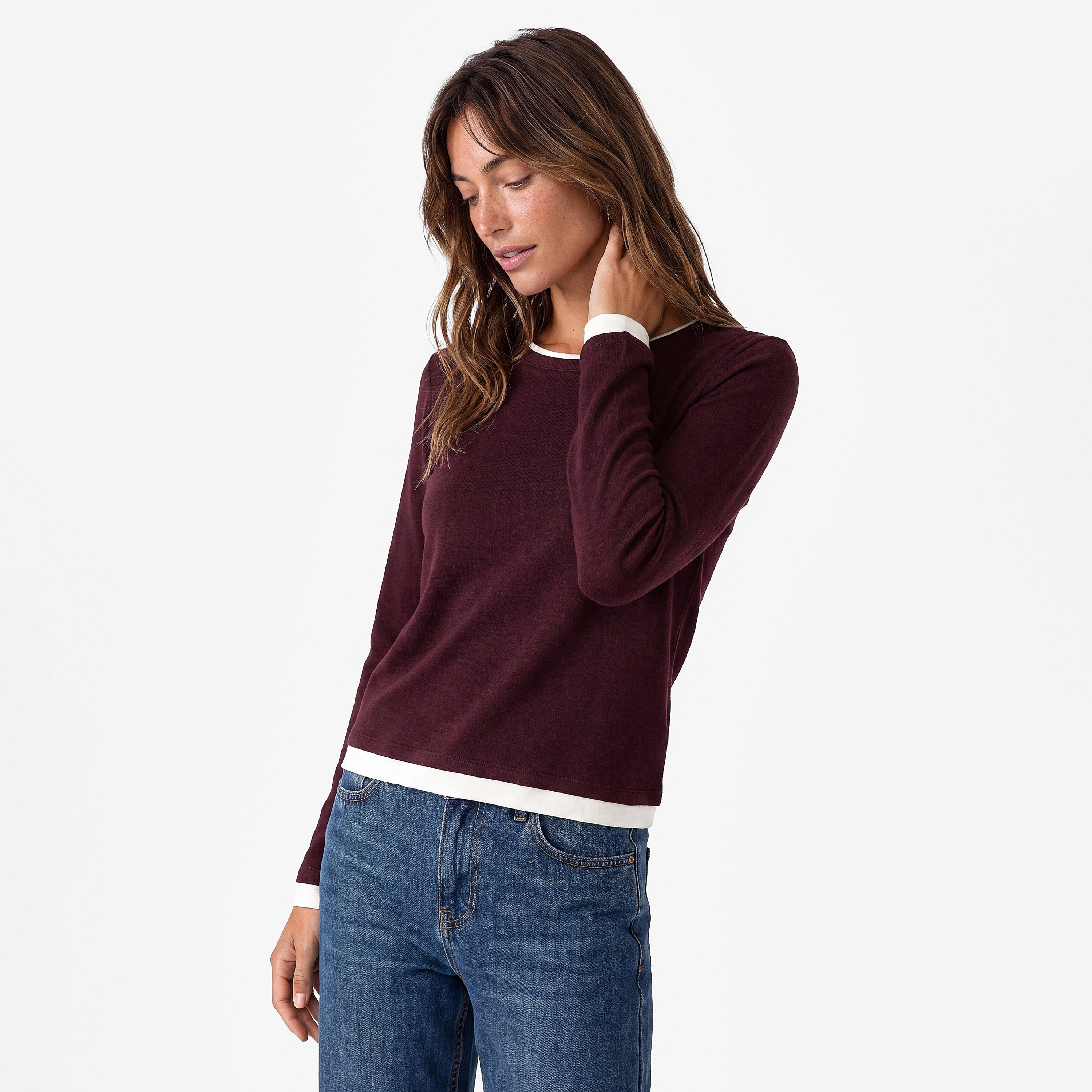 تيشيرت حريمي بشرائط تحديد مباينة من كوتون-women-clothing-tshirts-image-7