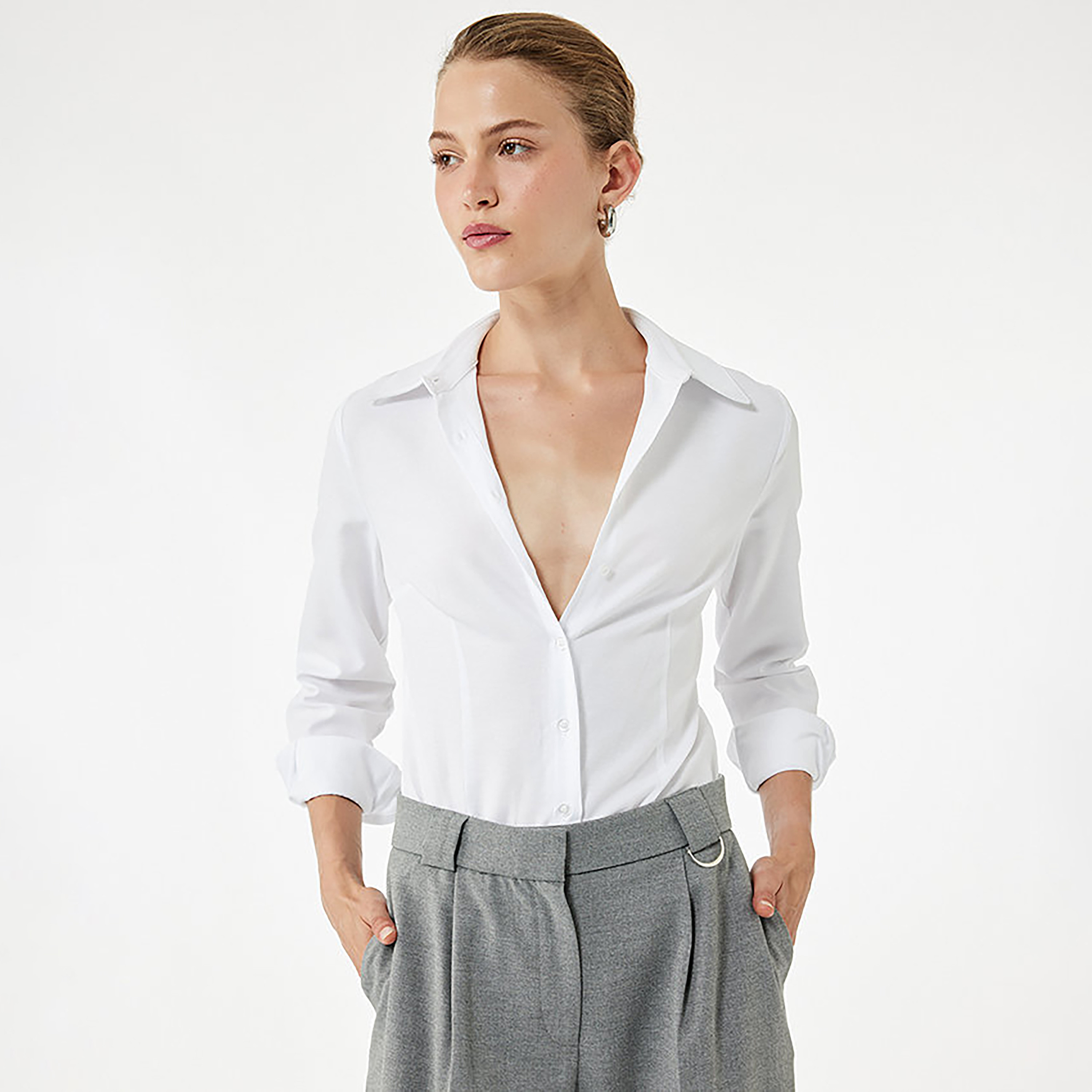 KOTON White Pointed Collared Women's Shirt-women-clothing-shirtsandblouses-shirts-image-1