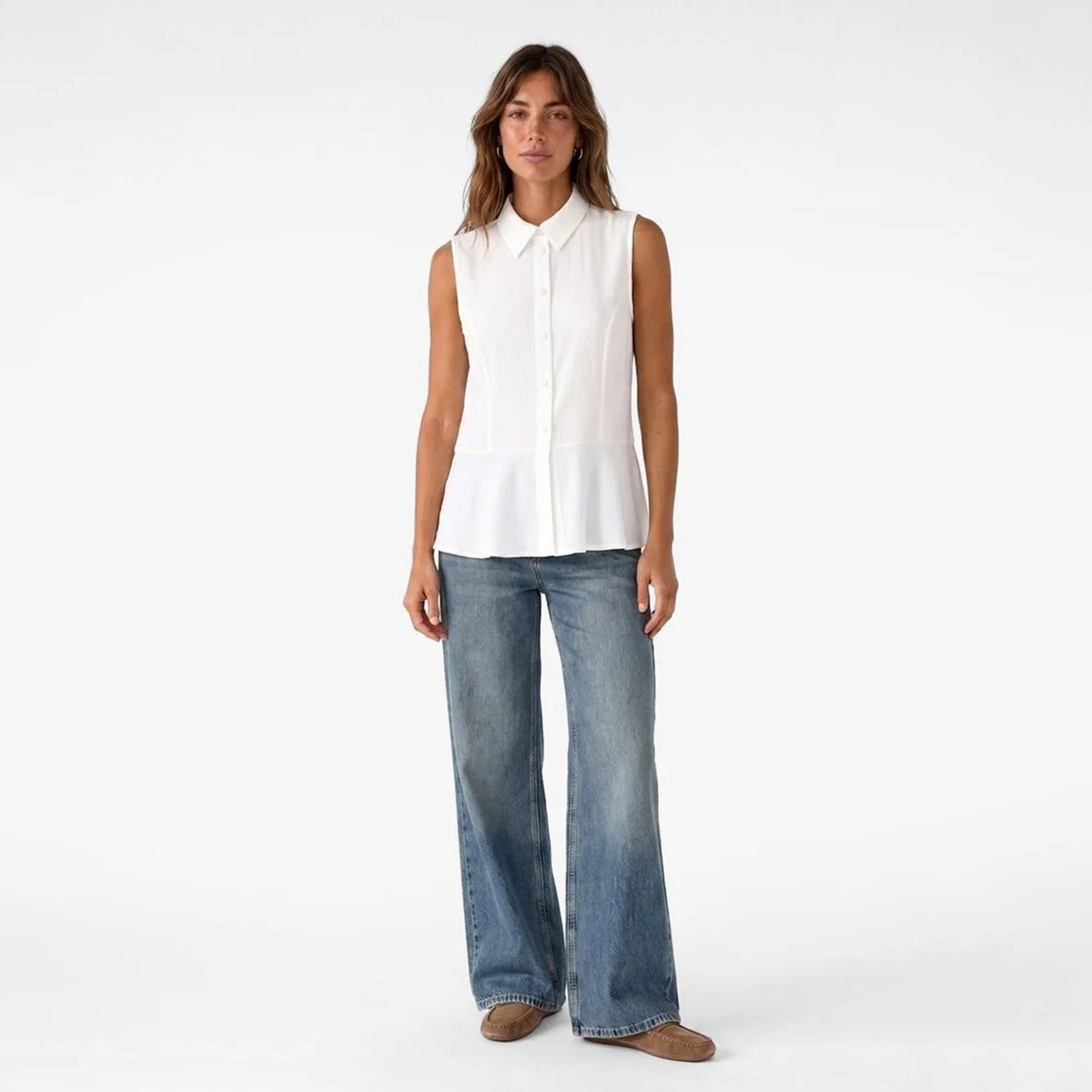 KOTON White Textured Collared Women's Peplum Top-women-clothing-shirtsandblouses-blouses-image-2