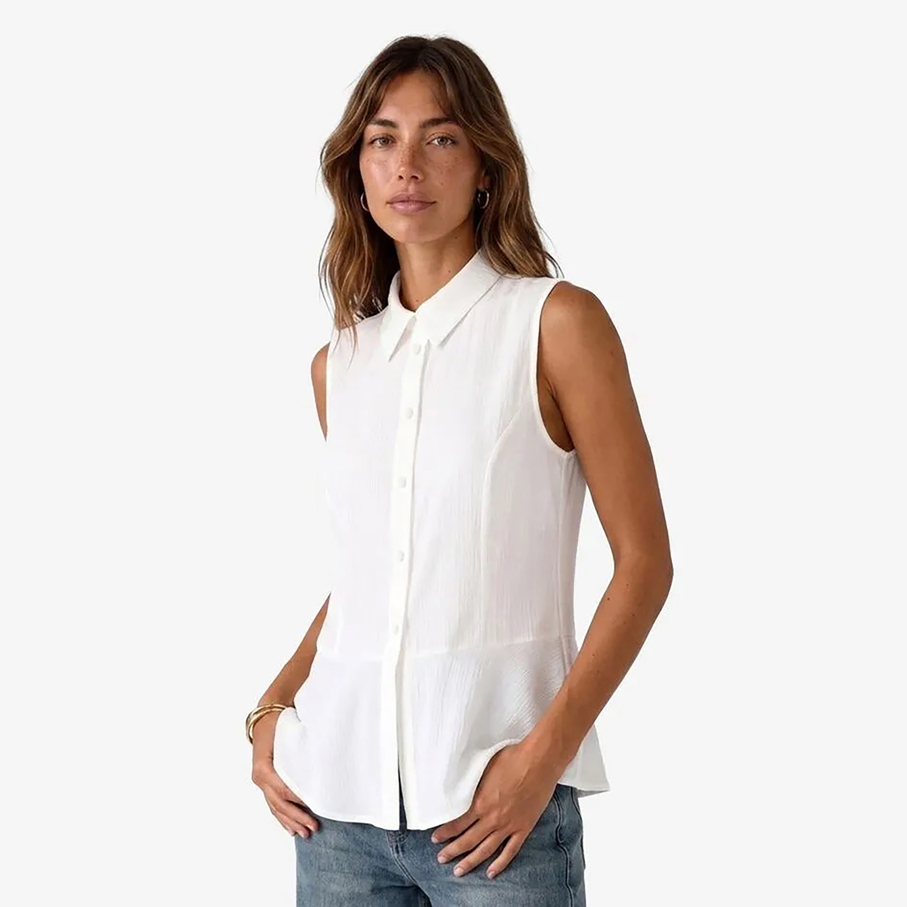 KOTON White Textured Collared Women's Peplum Top-women-clothing-shirtsandblouses-blouses-image-5