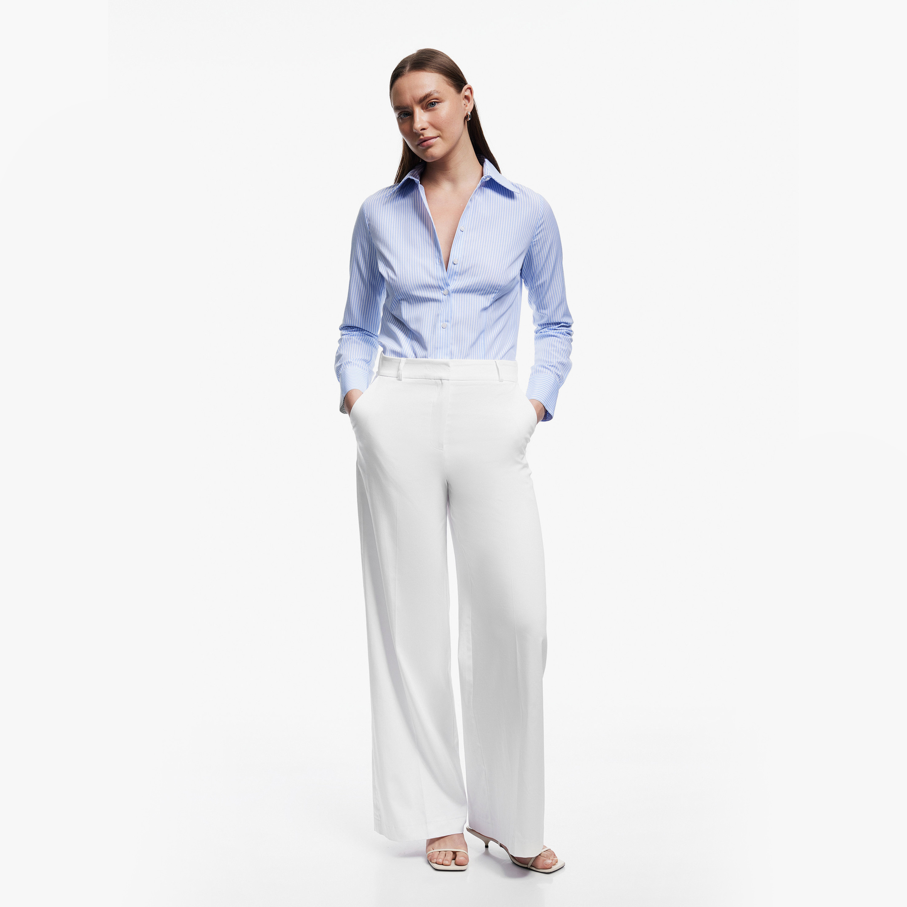 KOTON Blue Striped Pointed Collared Women's Shirt-women-clothing-shirtsandblouses-shirts-image-2