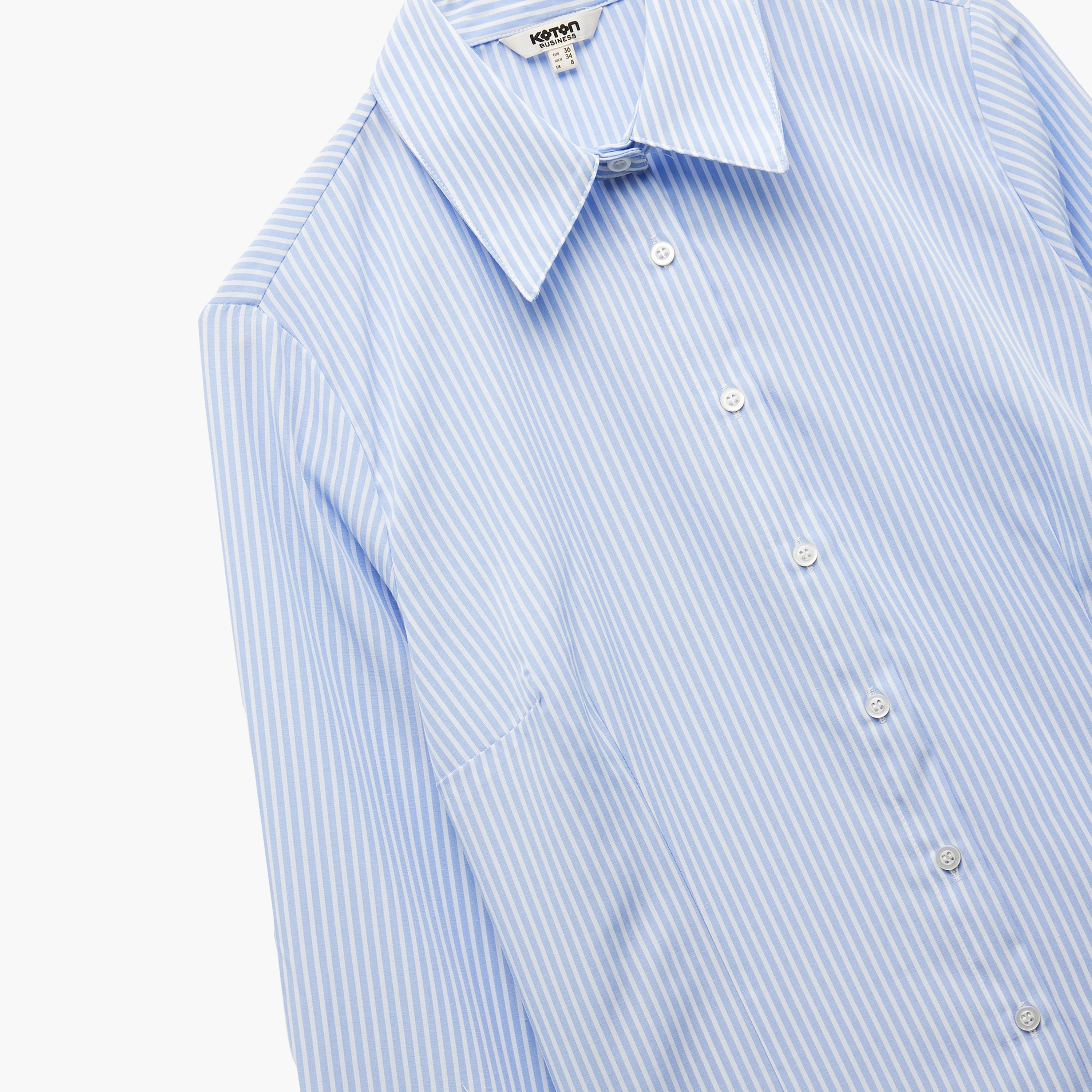 KOTON Blue Striped Pointed Collared Women's Shirt-women-clothing-shirtsandblouses-shirts-image-3