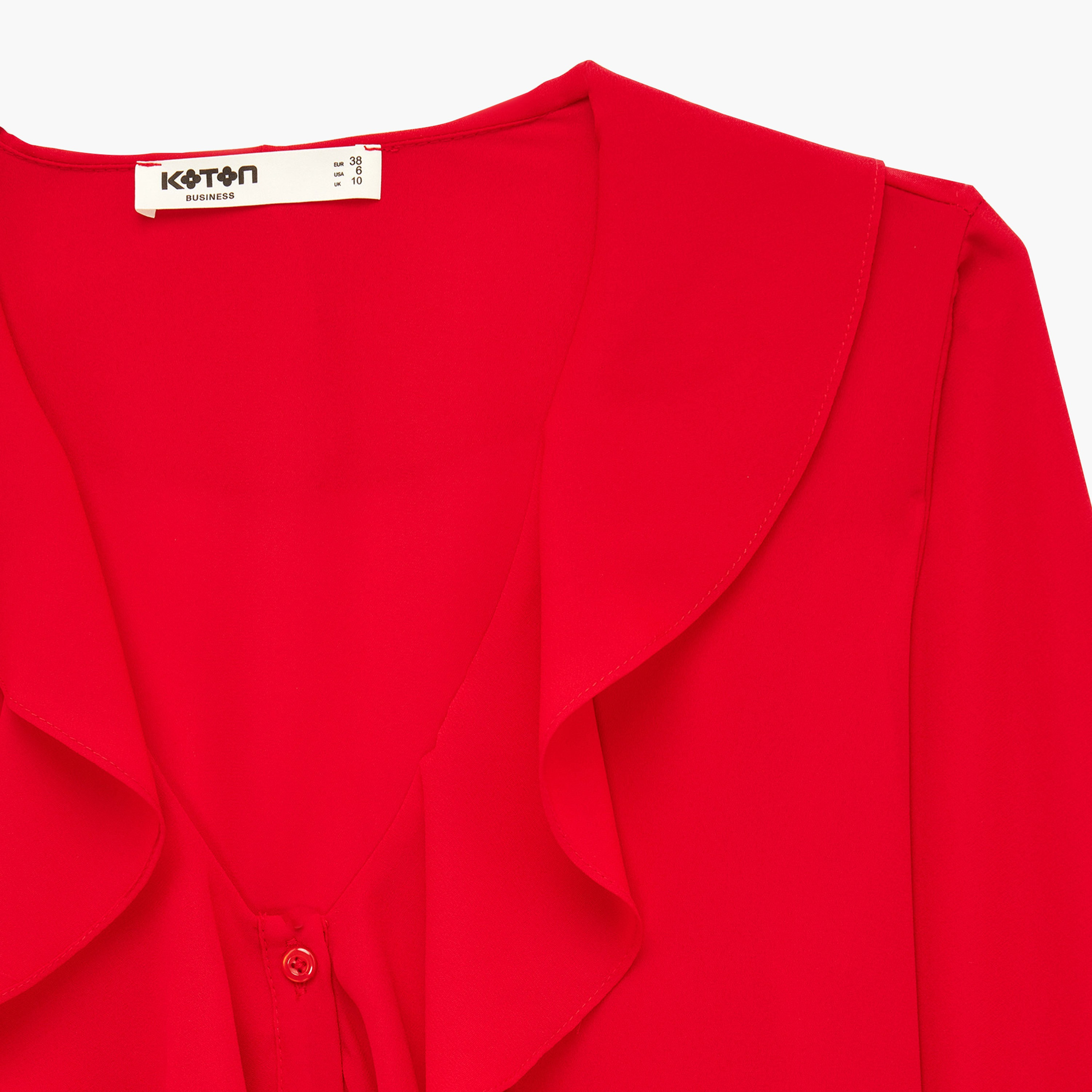 توب حريمي بكشكشة باللون الأحمر من كوتون-women-clothing-shirtsandblouses-blouses-image-3