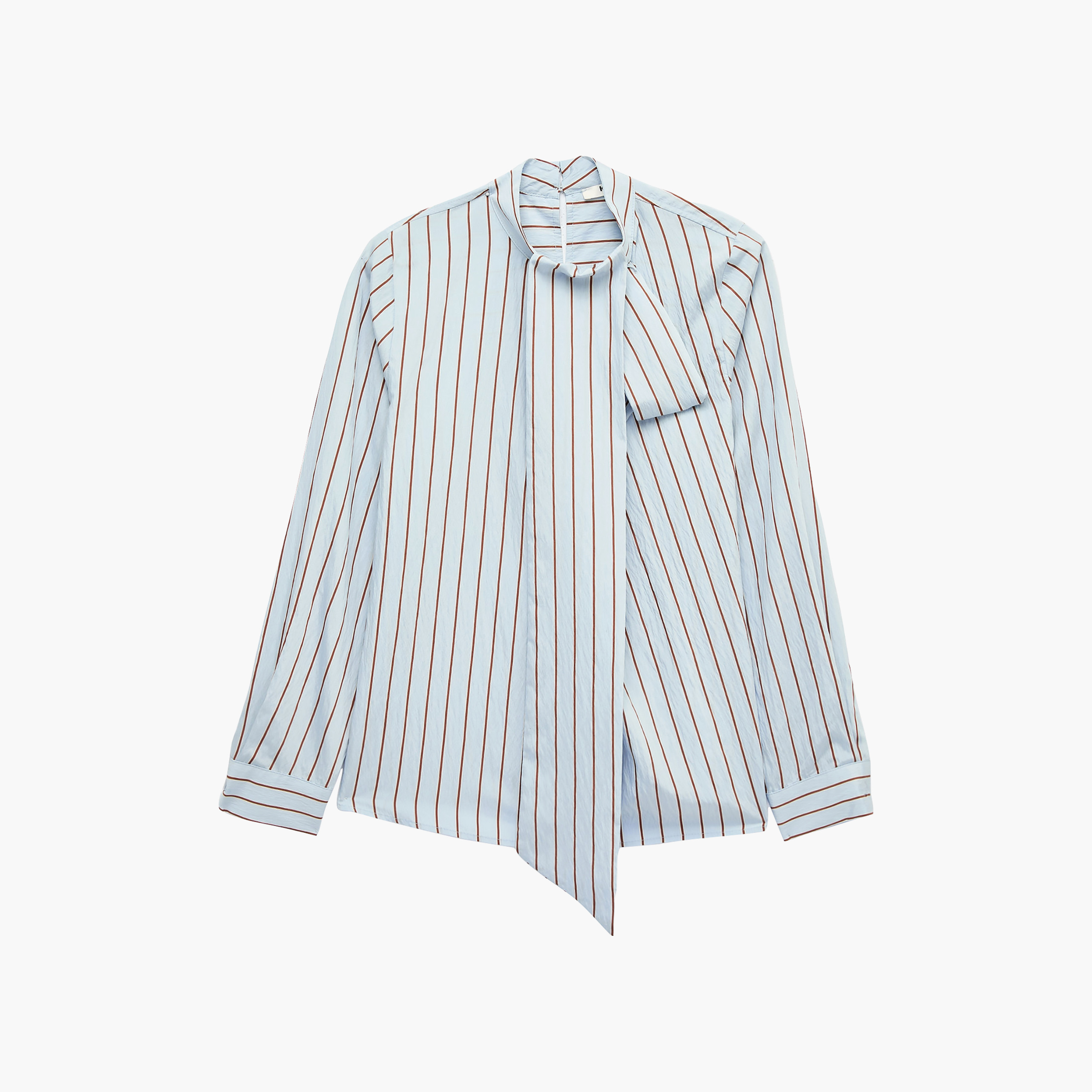 توب حريمي مخطط بفتحة رقبة مرتفعة باللون الأزرق من كوتون-women-clothing-shirtsandblouses-blouses-image-1