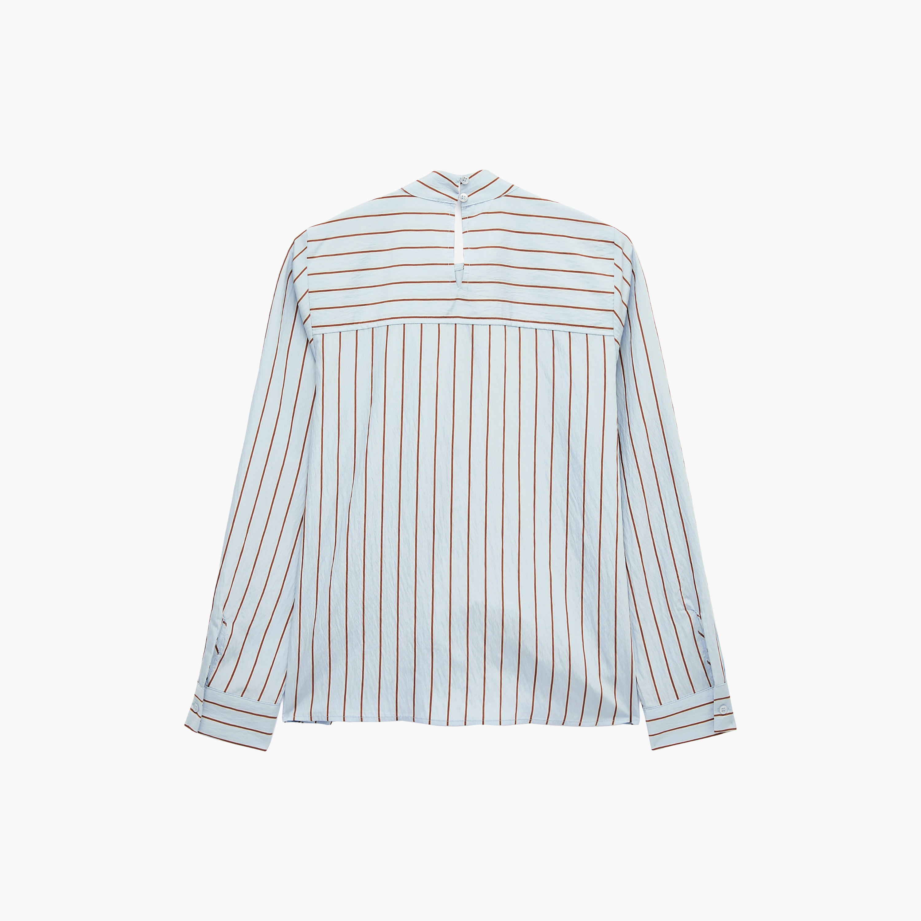 توب حريمي مخطط بفتحة رقبة مرتفعة باللون الأزرق من كوتون-women-clothing-shirtsandblouses-blouses-image-2