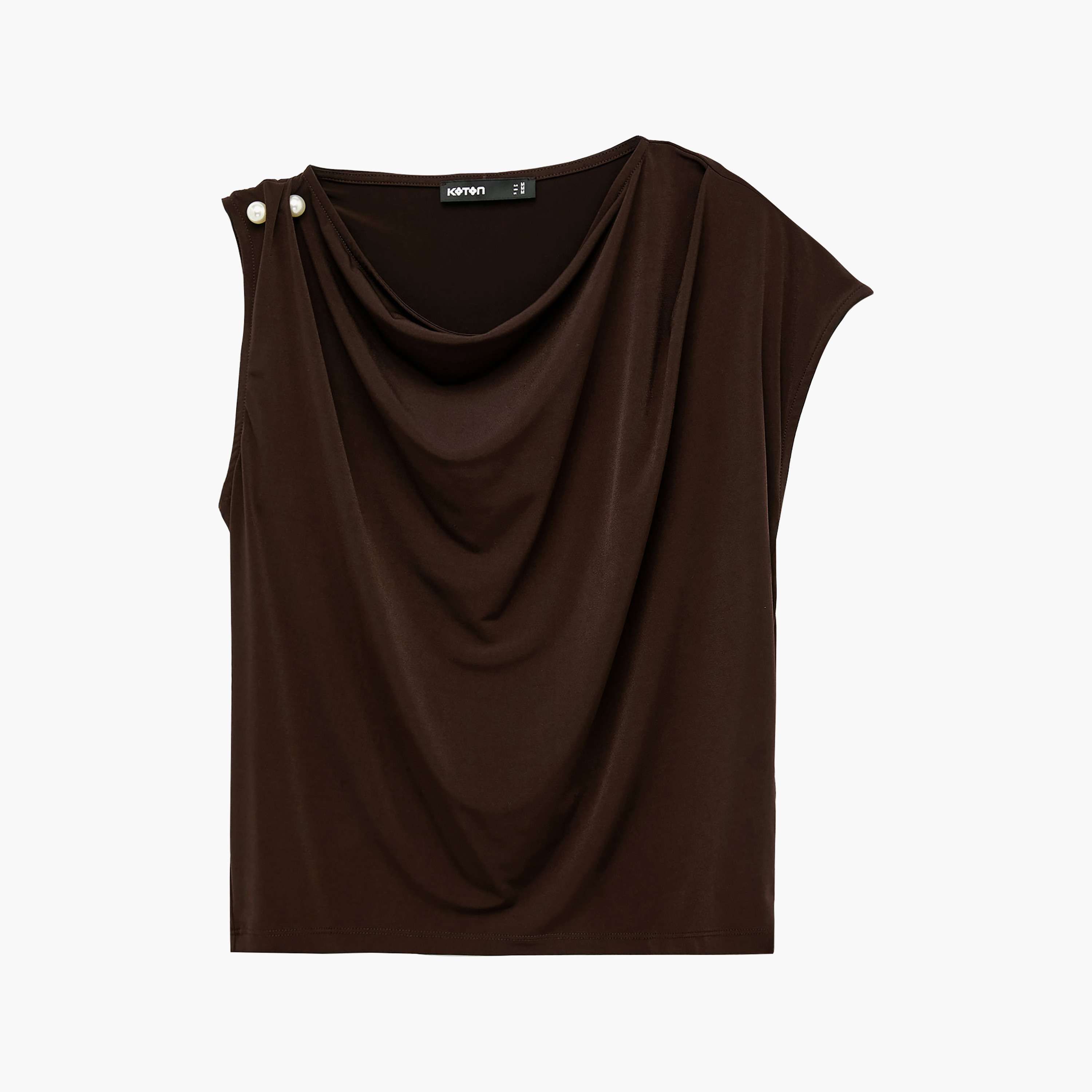 KOTON Dark Brown Ruched Cowl Neck Women's Top-women-clothing-shirtsandblouses-blouses-image-1