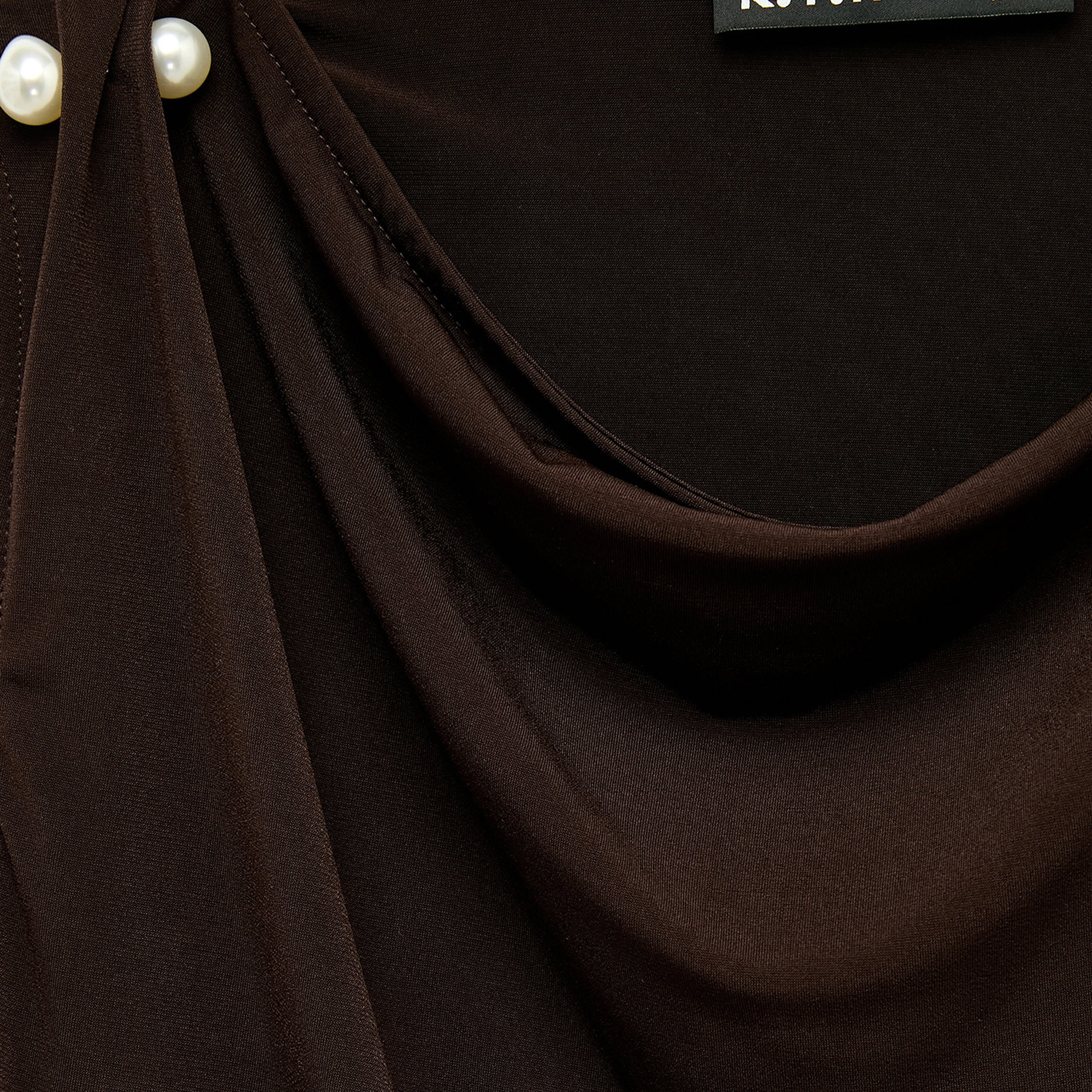 KOTON Dark Brown Ruched Cowl Neck Women's Top-women-clothing-shirtsandblouses-blouses-image-3