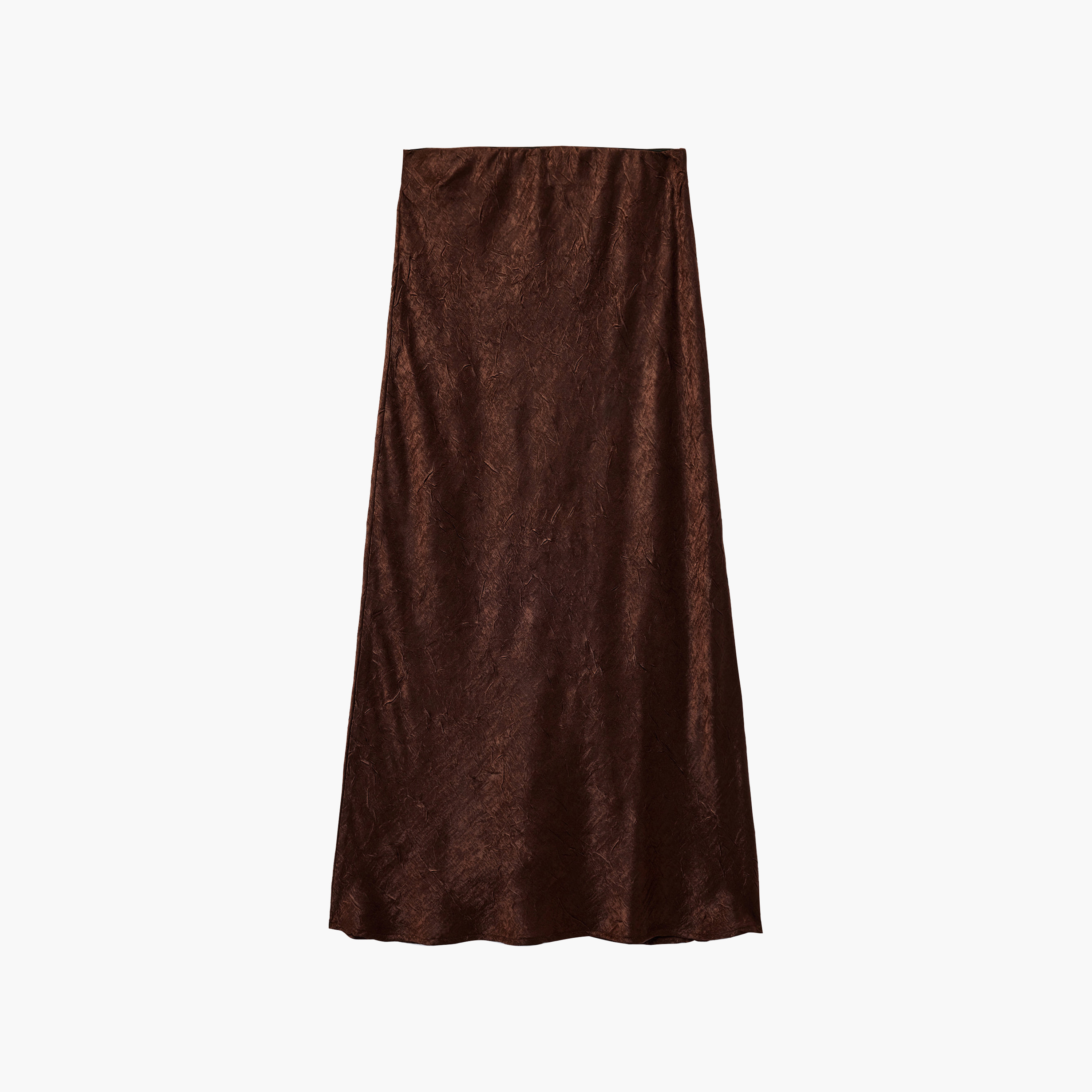 KOTON Dark Brown Crinkled Satin High-Rise A-Line Women's Skirt-women-clothing-skirts-image-4