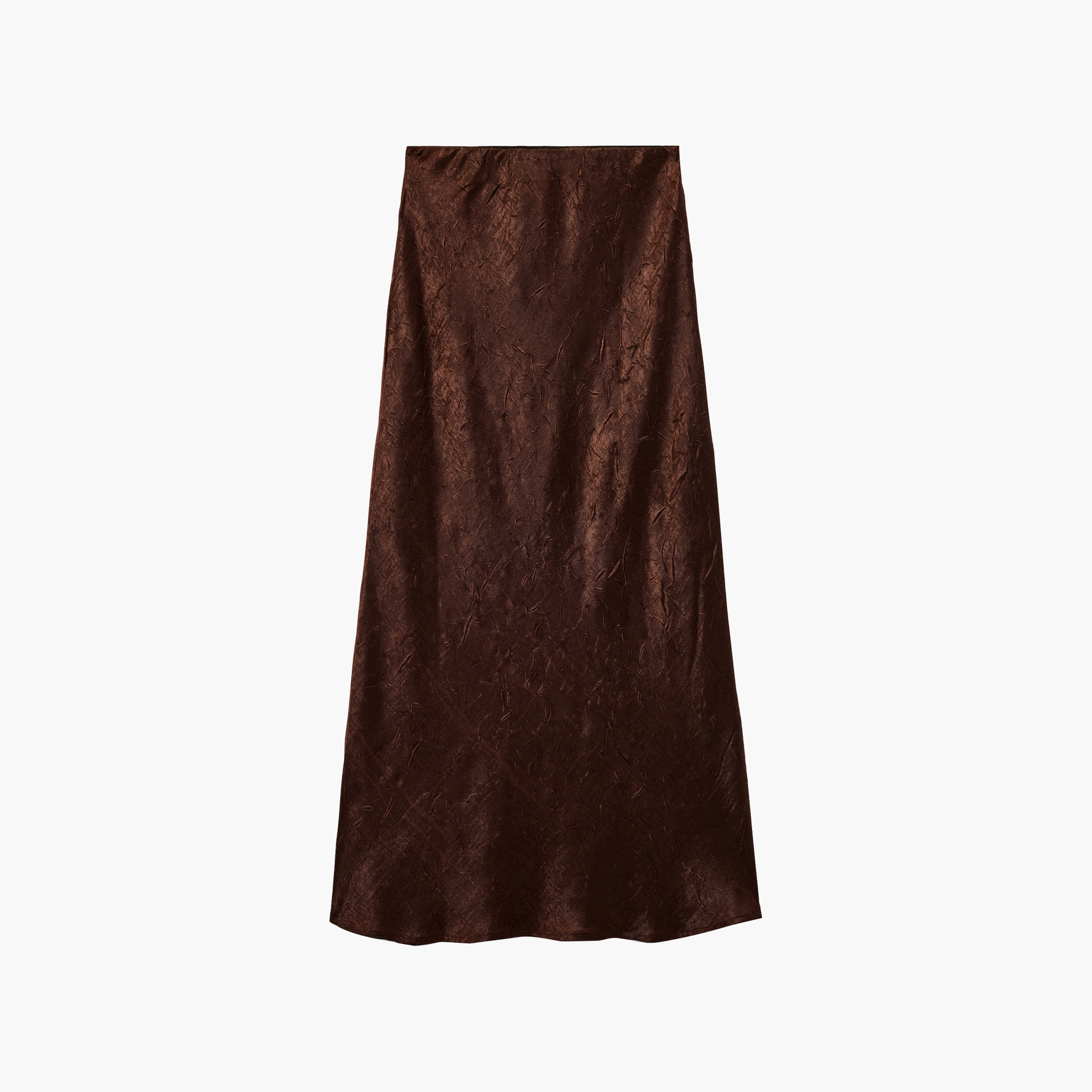 KOTON Dark Brown Crinkled Satin High-Rise A-Line Women's Skirt-women-clothing-skirts-image-5