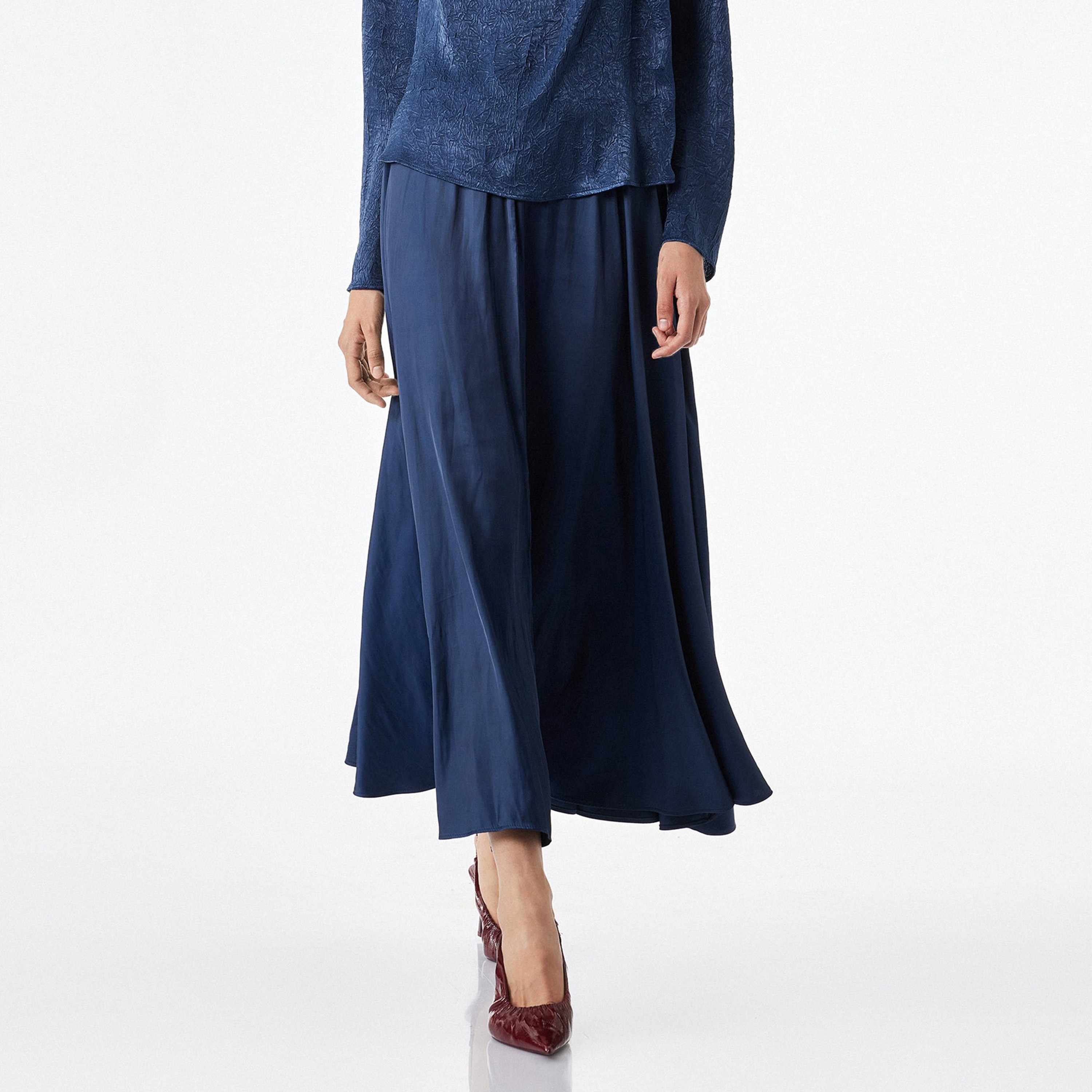 KOTON Navy Blue High-Rise Flared Women's Skirt-women-clothing-skirts-image-1