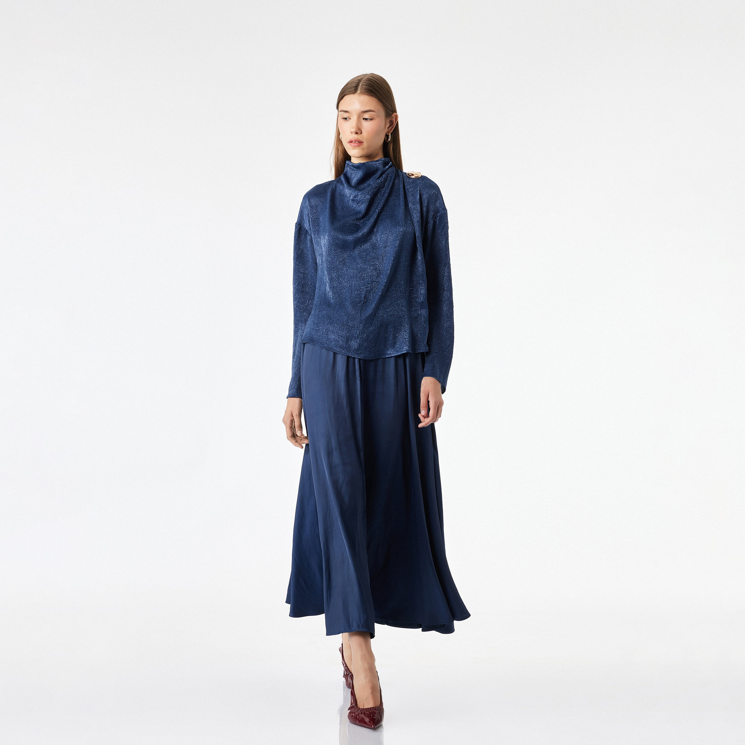 KOTON Navy Blue High-Rise Flared Women's Skirt-women-clothing-skirts-image-2