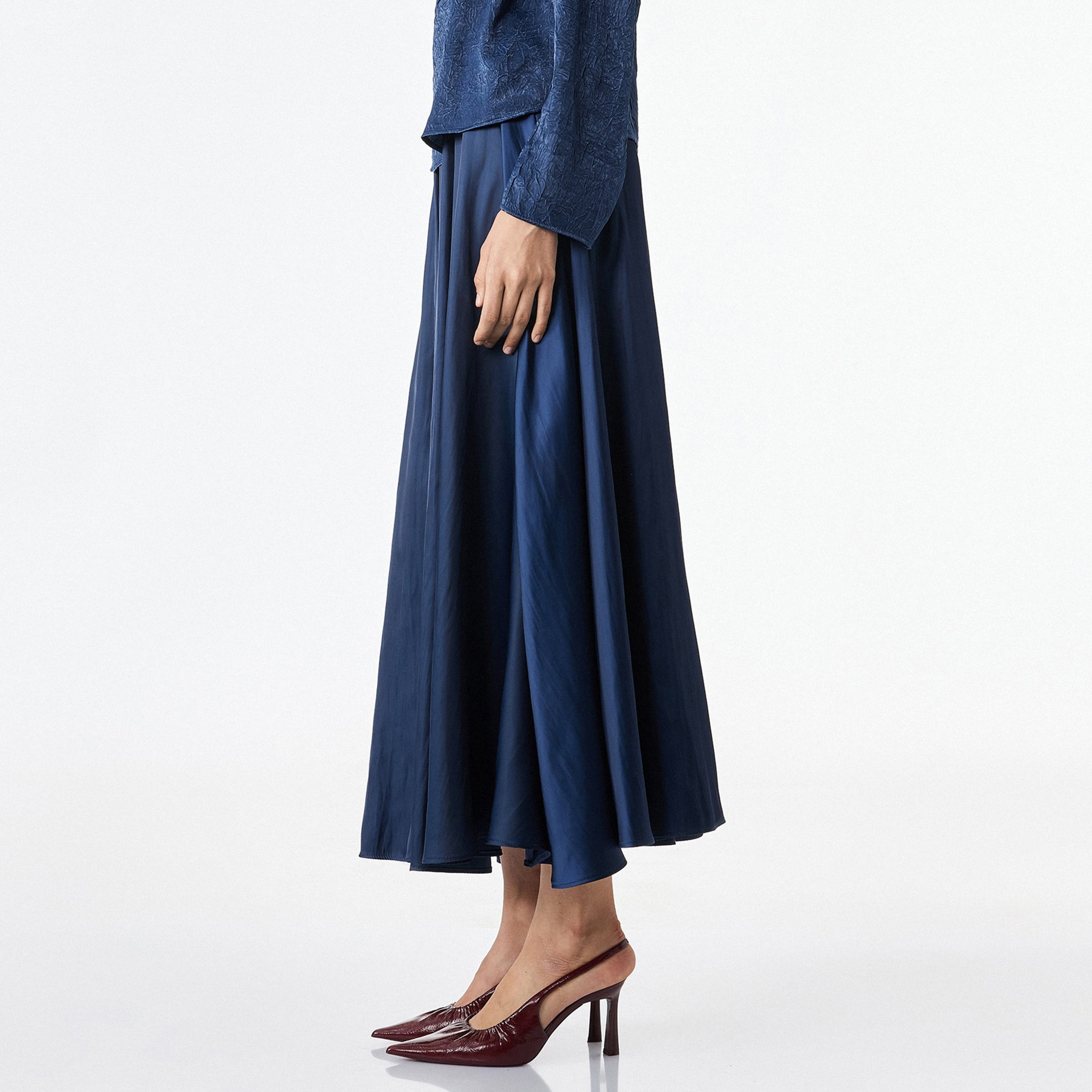 KOTON Navy Blue High-Rise Flared Women's Skirt-women-clothing-skirts-image-4