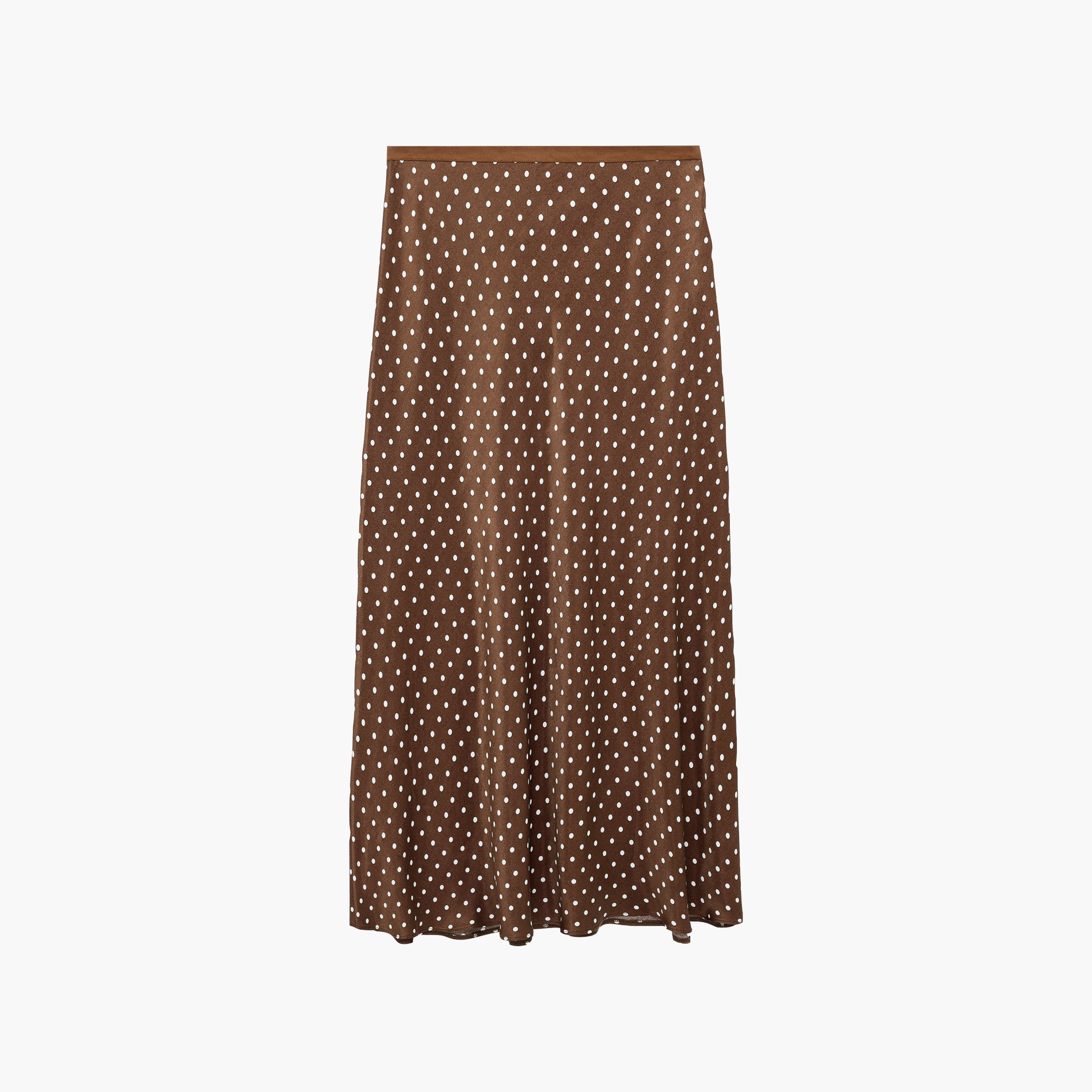 تنورة ستان حريمي بنقشة منقطة بخصر مرتفع وقصة ايه-لاين باللون البني من كوتون-women-clothing-skirts-image-1