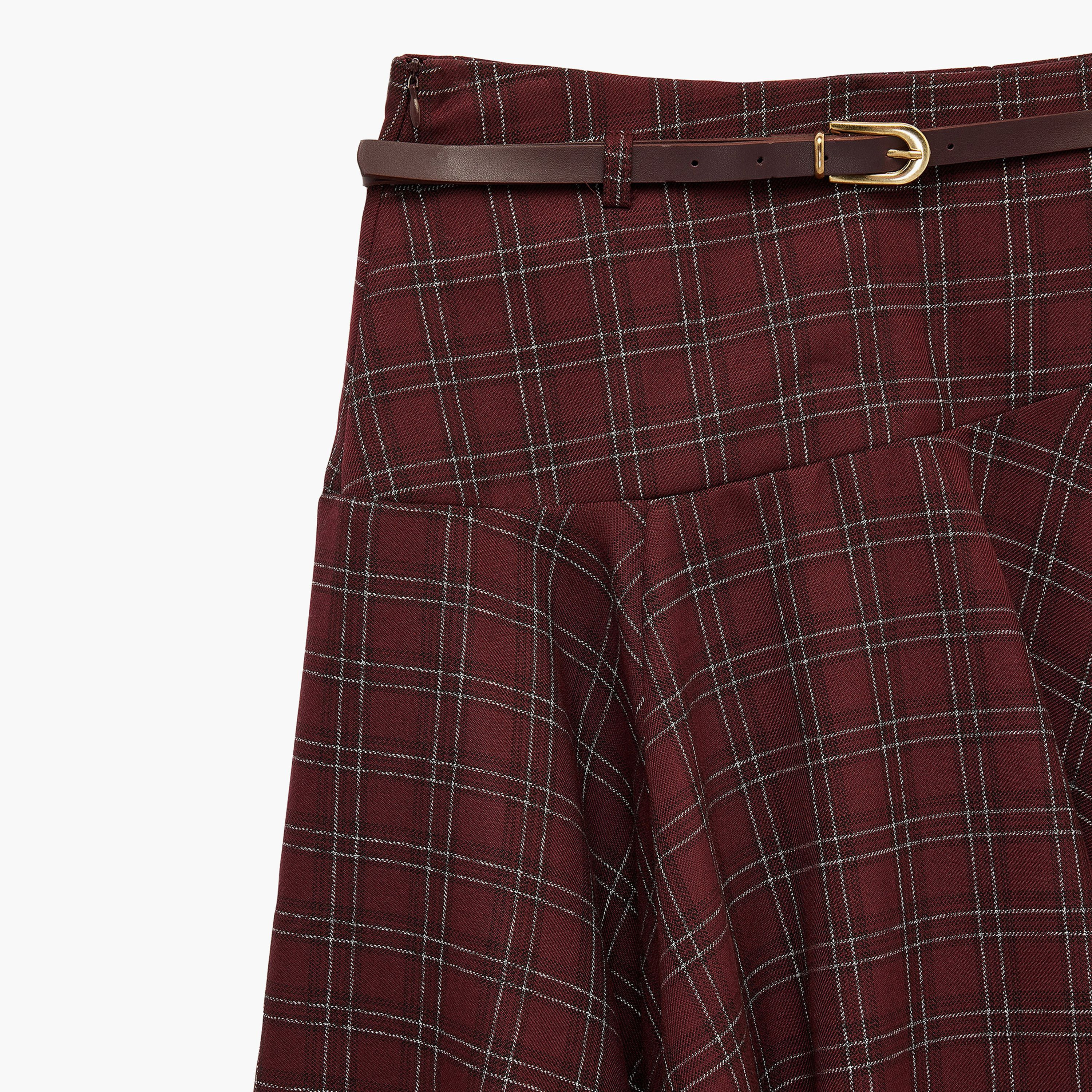 KOTON Red Checked High-Rise Flared Women's Skirt-women-clothing-skirts-image-3