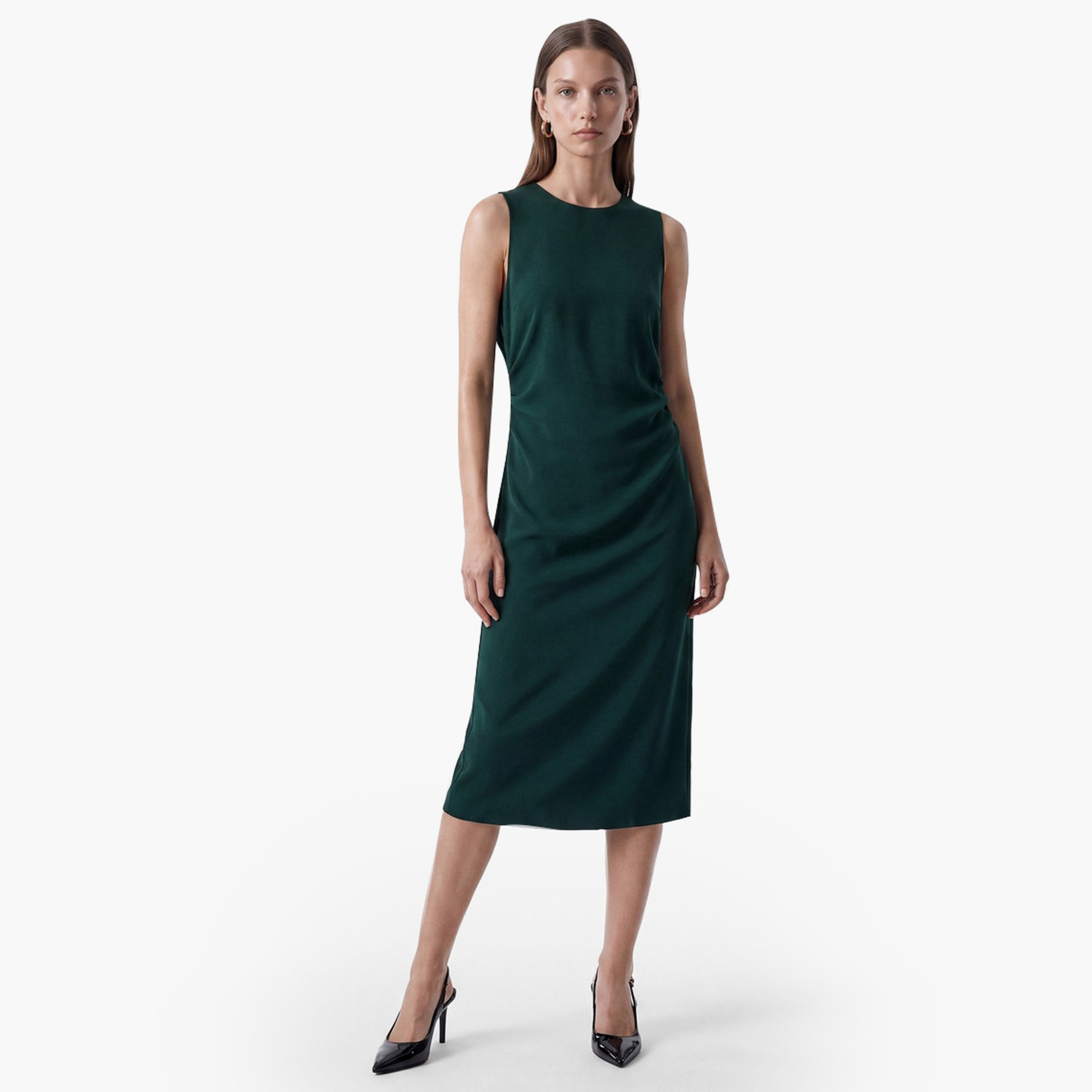 فستان ميدي حريمي بقصة مستقيمة (كولوم) باللون الأخضر من كوتون-women-clothing-dresses-image-1