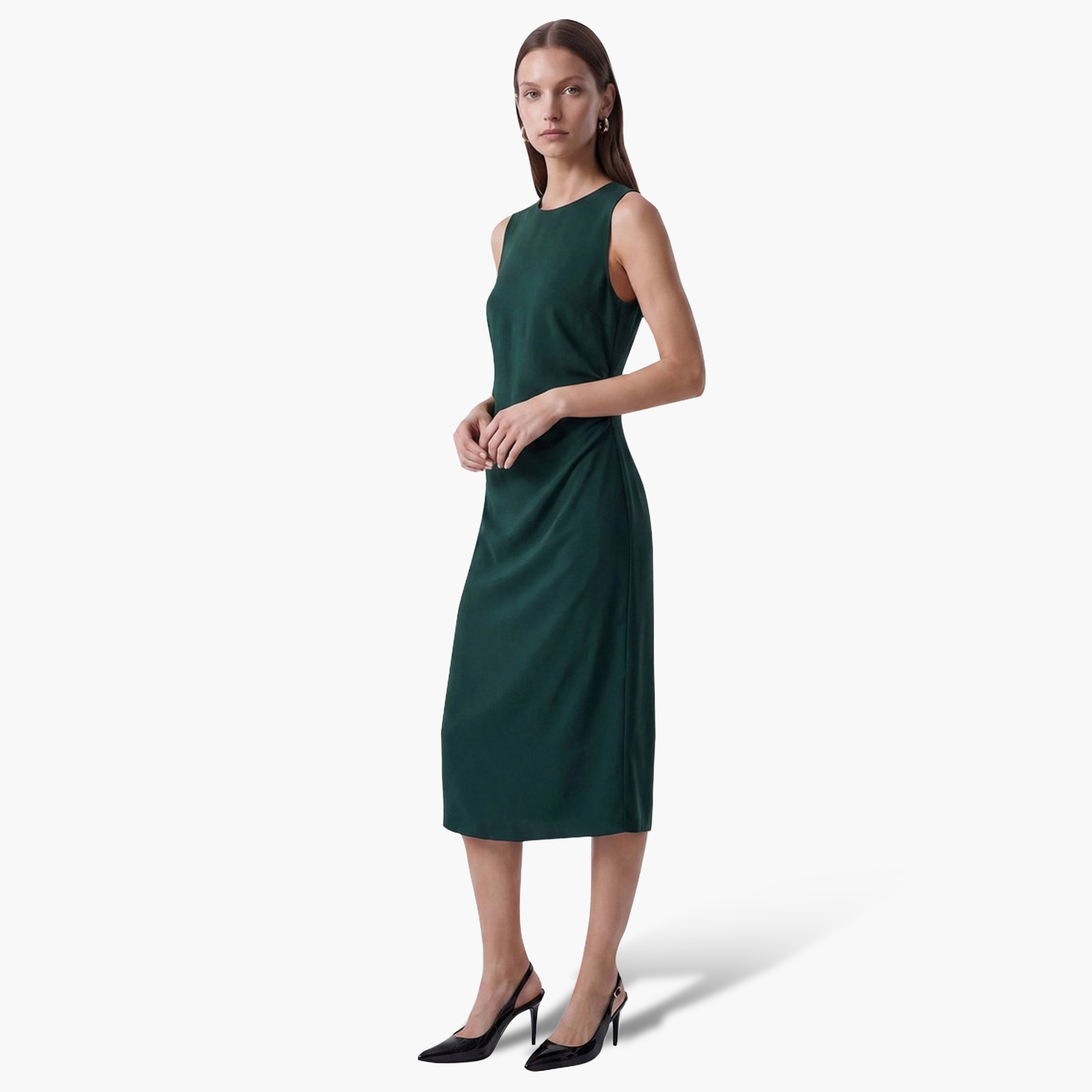 فستان ميدي حريمي بقصة مستقيمة (كولوم) باللون الأخضر من كوتون-women-clothing-dresses-image-2
